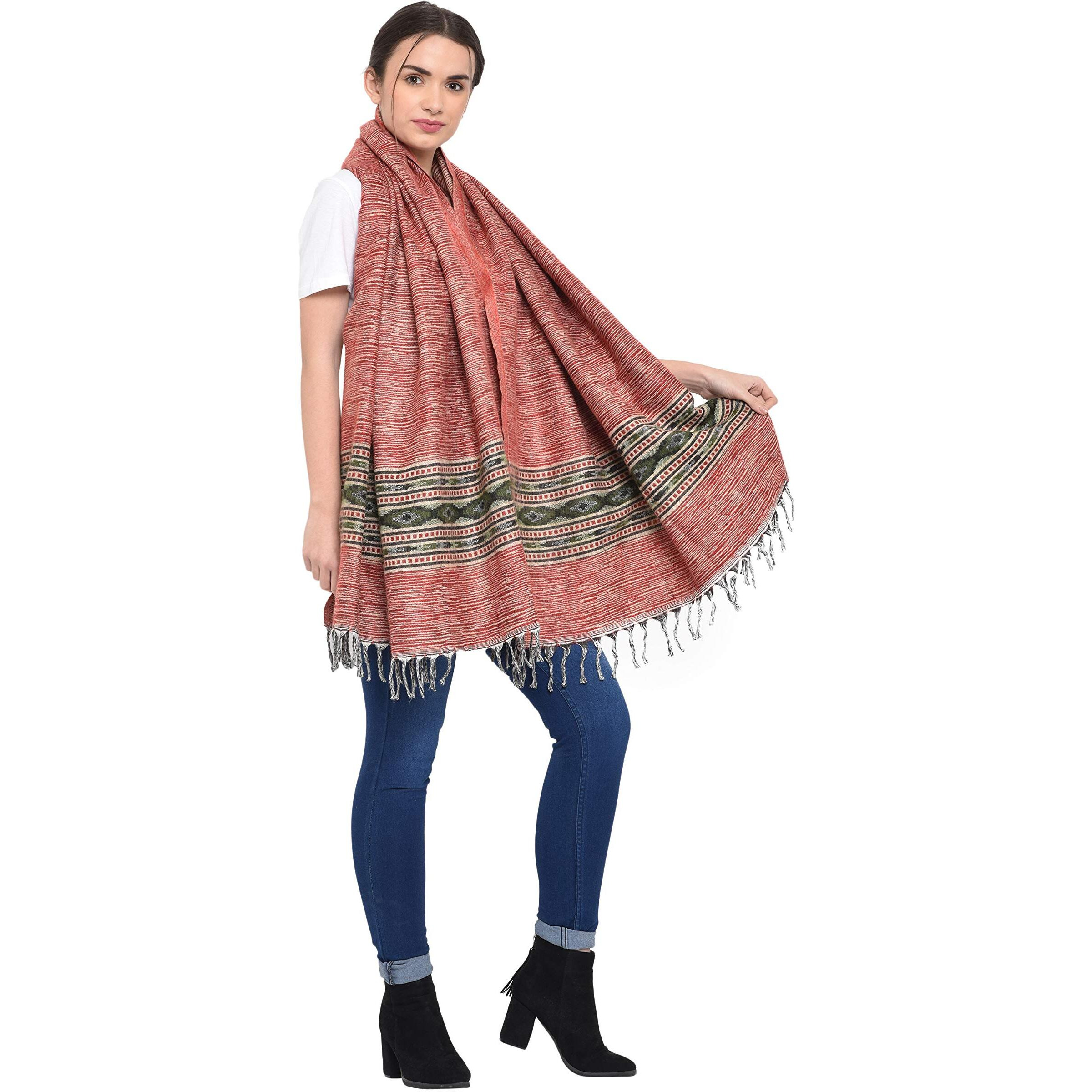 Weavers Villa Kullu Design Shawl (Red), 100Cm X 200Cm
