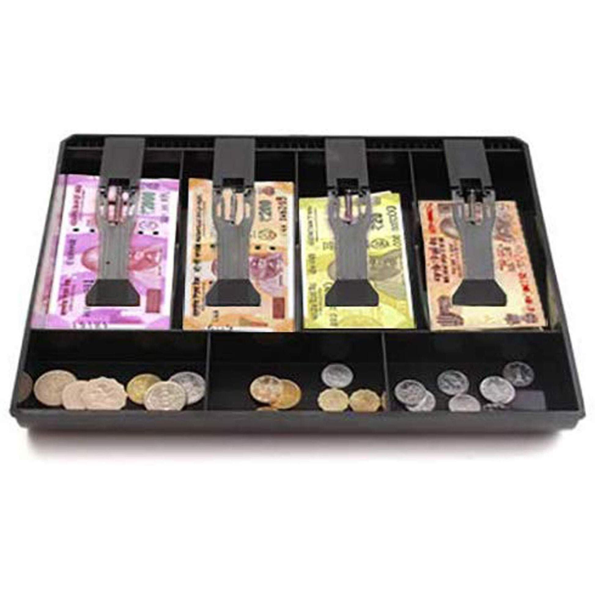 Divinext Abs Cash Tray, 4 Cash/Bills And 3 Coin Compartment Cash Drawer Safe Box | Black