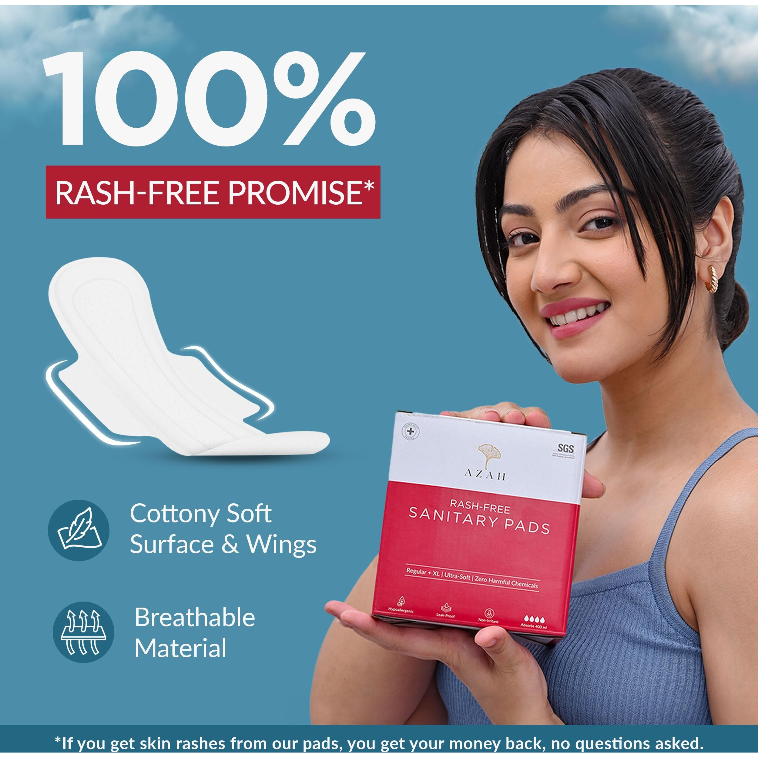 Azah Sanitary Pads For Women Xl [Pack Of 40] 100% Rash-Free Sanitary Napkins | 3X More Absorption, Cottony Soft And Dry Top Cover For Heavy Flow | Toxin Free, Locks Odour, Leak-Proof