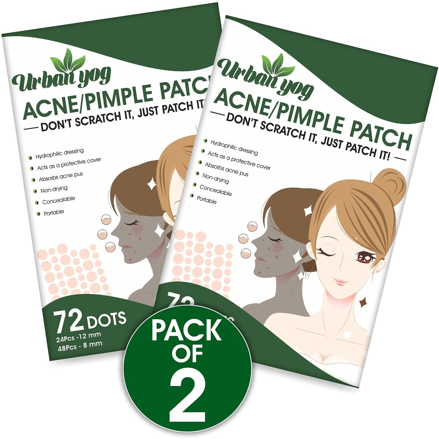 Urban Yog Acne Pimple Patch - 72 Invisible Facial Stickers Cover With 100% Hydrocolloid (Acne Pimple Patch (Pack Of 2))