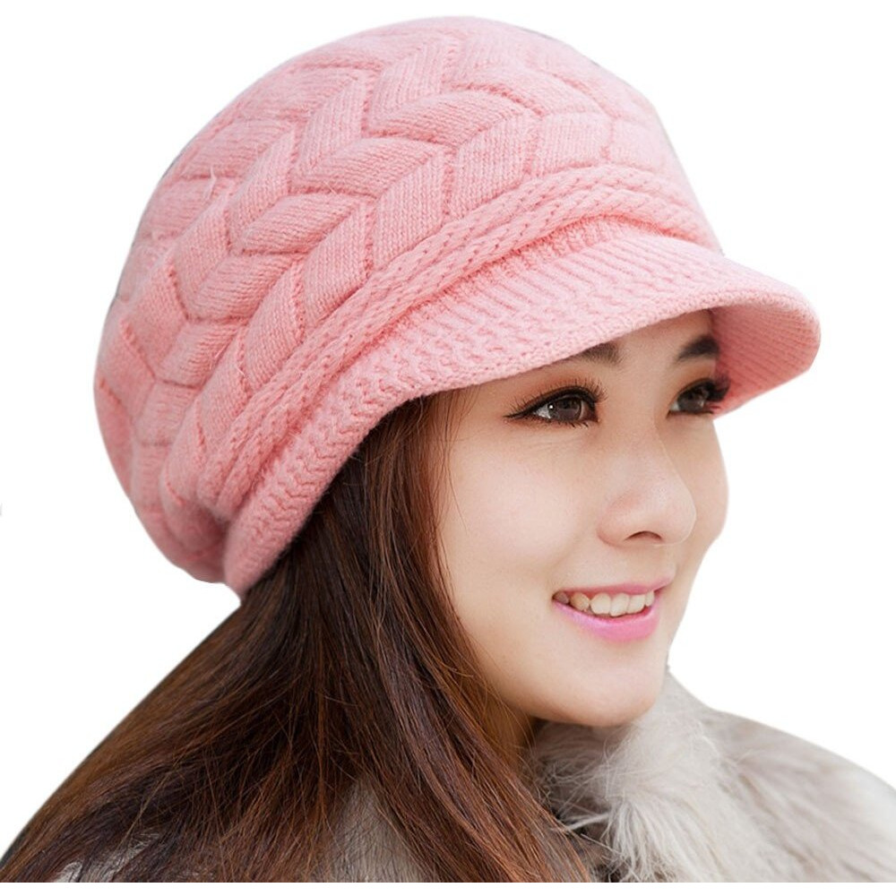 Alexvyan Imported Unisex Wool Men And Women Winter Cap Woolen Knitted Warm Hat (Fur Inside) Hats For Ladies Beanie Girls Skullies Caps Bonnet Femme Snapback (Pink), Free Size