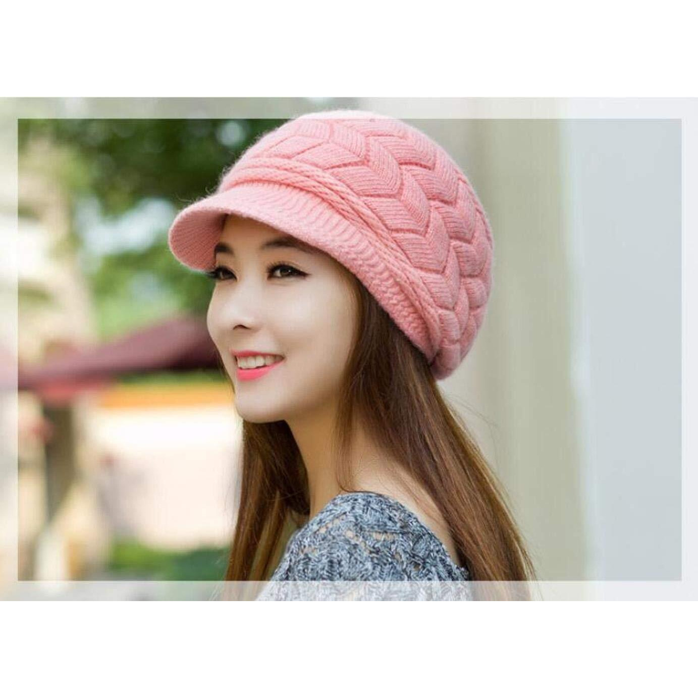 Alexvyan Imported Unisex Wool Men And Women Winter Cap Woolen Knitted Warm Hat (Fur Inside) Hats For Ladies Beanie Girls Skullies Caps Bonnet Femme Snapback (Pink), Free Size