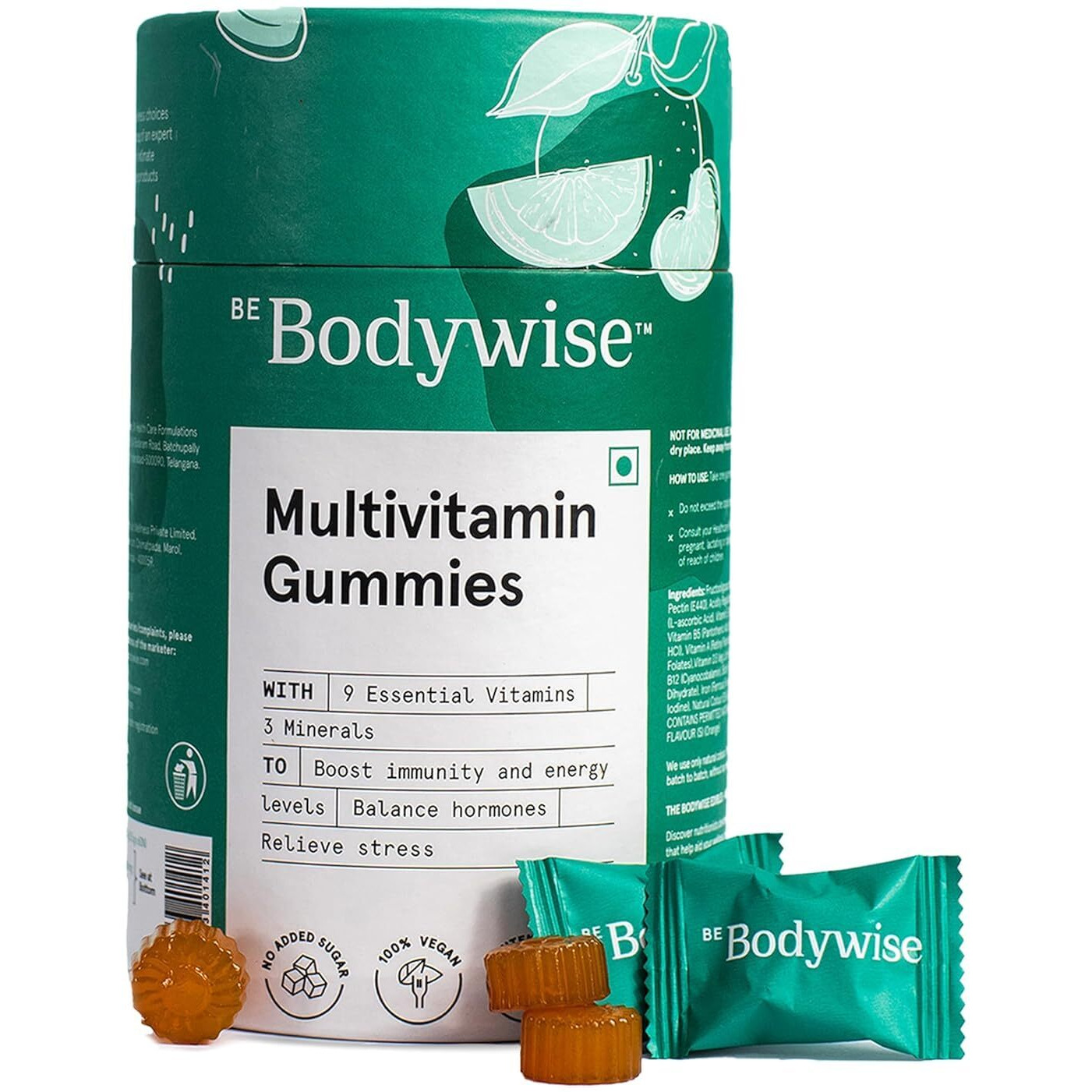 Be Bodywise Multivitamin Gummies|With Fibre, Zinc, Iron & Biotin|Vitamin D3, B6, E & A|Boosts Energy & Stamina, Improves Immunity & Skin Health|Vegan, Gluten & Gelatin Free, 1 Count, 60 Servings