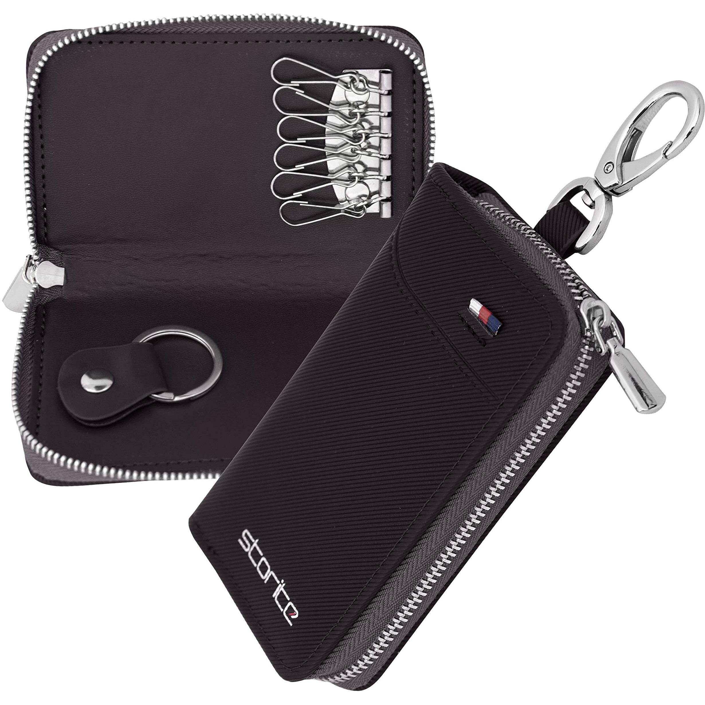 Storite Pu Leather Large Key Case Pouch Wallet Key Chain Key Holder Ring With 6 Key Hooks,1 Ic Key Ring, Metal Buckle With Zipper Closure. (7.5X2X12 Cm - Coffee Brown)