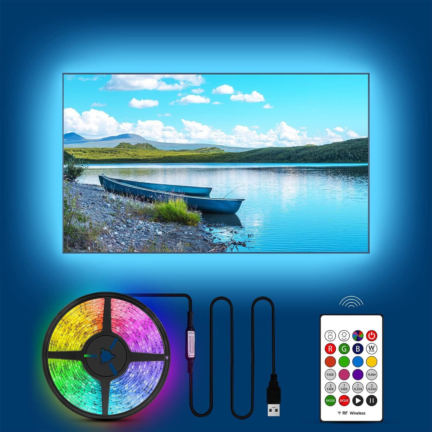Gesto Usb 5V Led Usb Strip Light | Backlight For Tv Home Theater Ambient Lighting Gaming Decor,Room Decor| Easy-Bending Design Strips For 32-40 Inch Tv,Pc,Laptop| Remote Operated(2 Meter)Multi