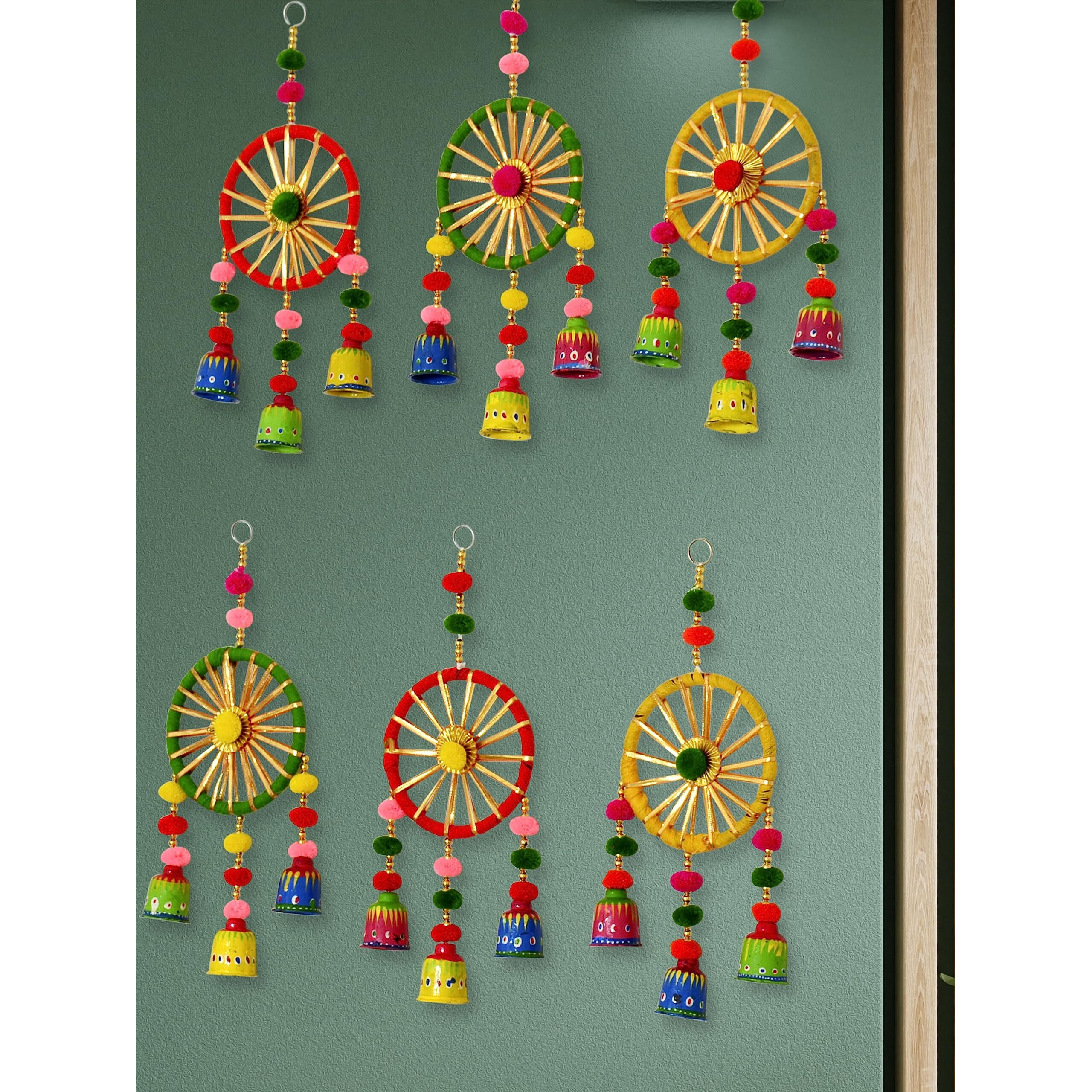 Jh Gallery Plastic Handmade Colorful Wall Decor And Door Hangings For Home Decoration, Festive Decoration, Balcony, Room, Temple Decoration, Pooja Room Decoration, Decorative Hanging Items, Pack Of 6