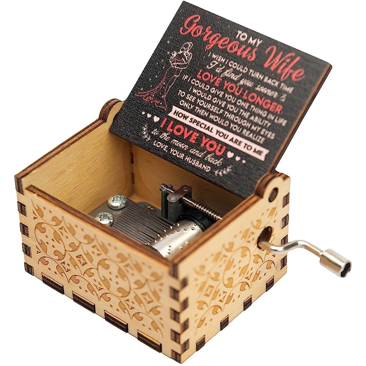 Zesta Toddler Wooden Hand Cranked Collectable Engraved Music Box (Gorgeous Wife Black)