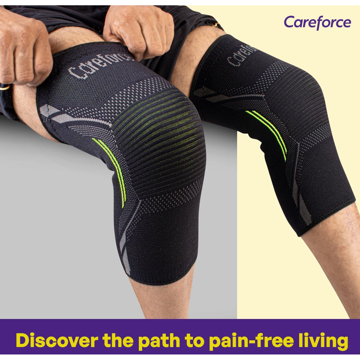 Careforce - The Force Behind Your Health Knee Support For Men & Women For Gym Workout Knee Caps For Pain Relief Knee Cap For Men In Running For Women For Squats, Compression - Rubber, Blkgrey - M