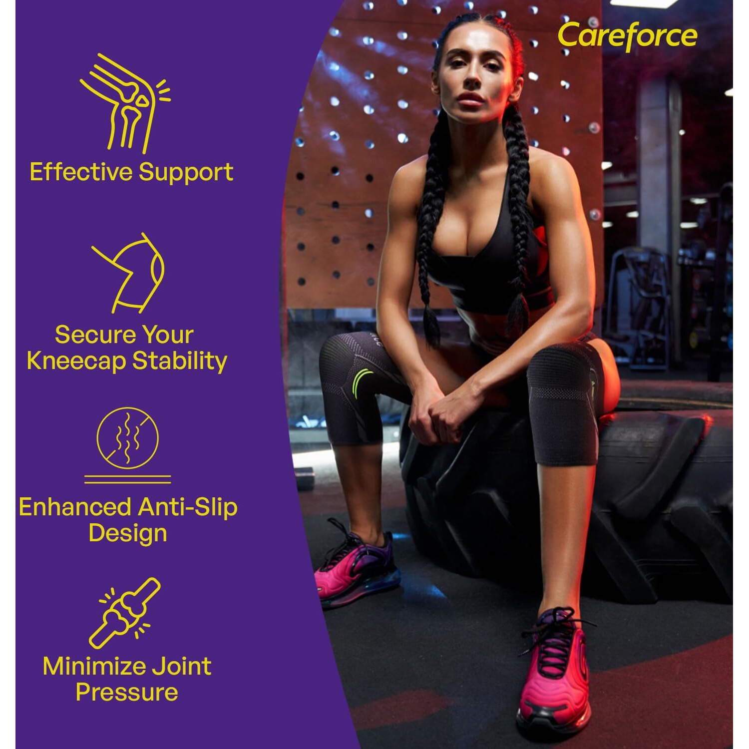Careforce - The Force Behind Your Health Rubber Knee Support For Men & Women For Gym Workout Knee Caps For Women For Pain Relief Knee Cap For Men In Running, Cycling - Blkgrey - L