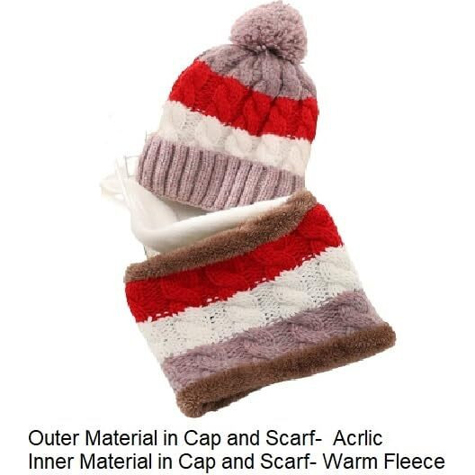 Alexvyan Twist Color Winter Very Soft Warm 1 Set Snow Proof Knitted Ball Cap (Inside Fur) Woolen Beanie Cap + Neck Muffler Scarf Set For Ladies Women Girl (Brown)