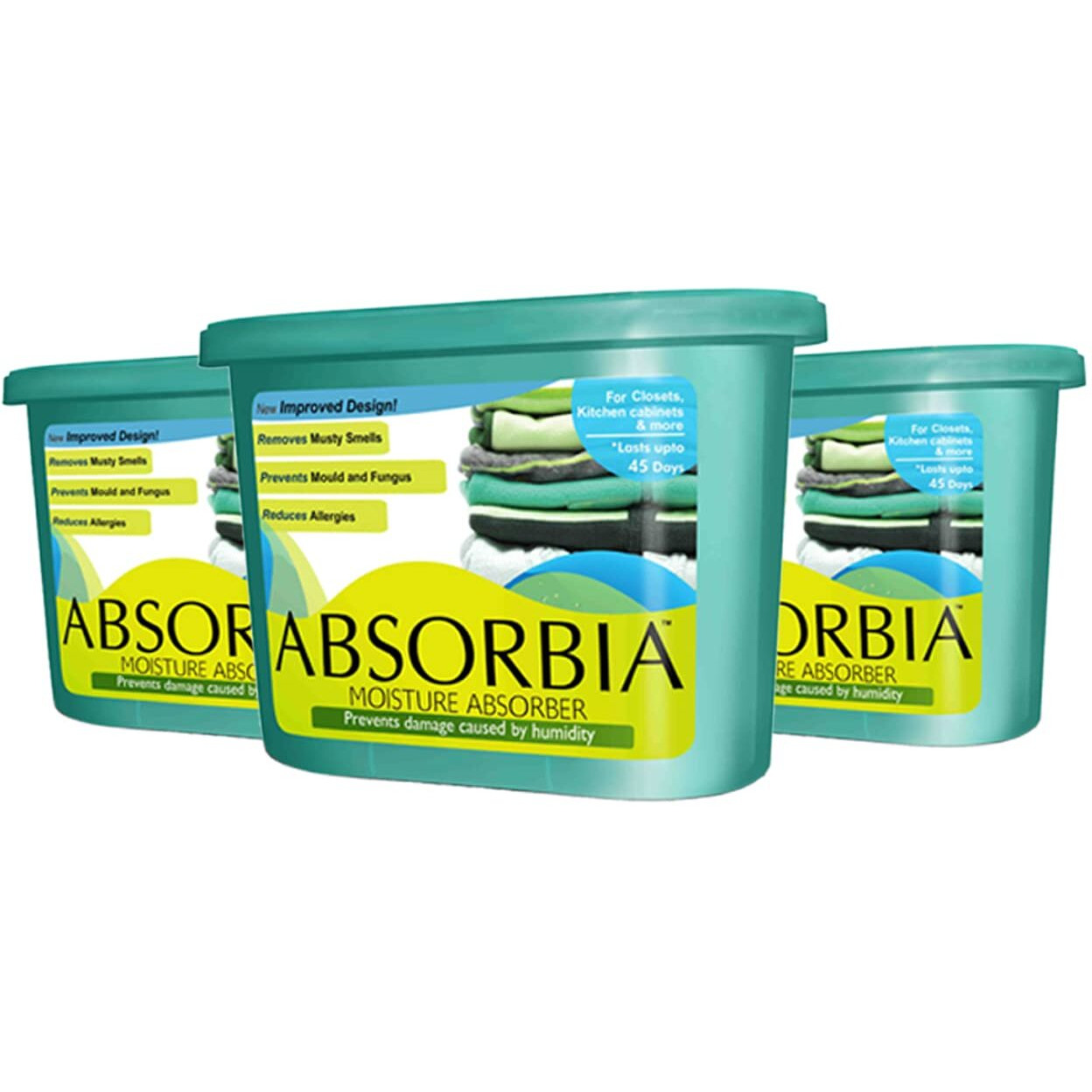 Absorbia Moisture Absorber | Absorbia Classic - Family Pack Of 3 (600Ml Each) | Dehumidier For Wardrobe Closets | Fights Against Moisture, Mould Musty Smells ..Vb
