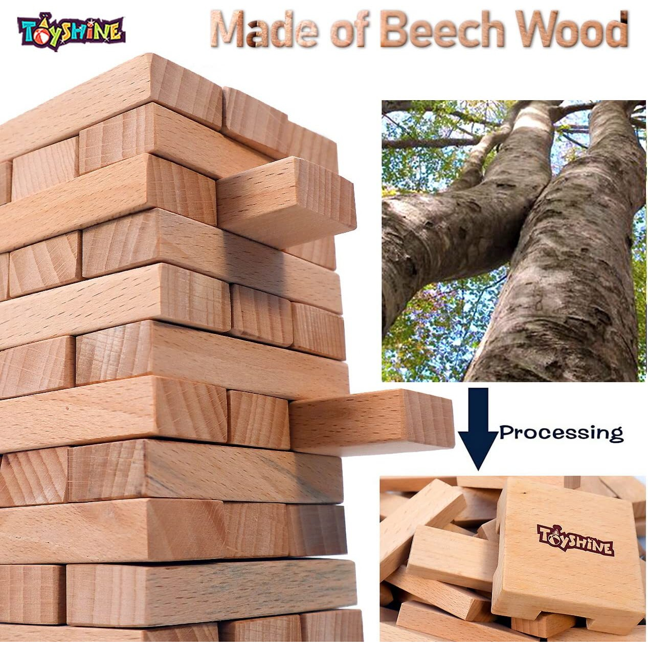 Toyshine Wooden 54 Wooden Building Block, Party Game, Tumbling Tower Game For Kids And Adults