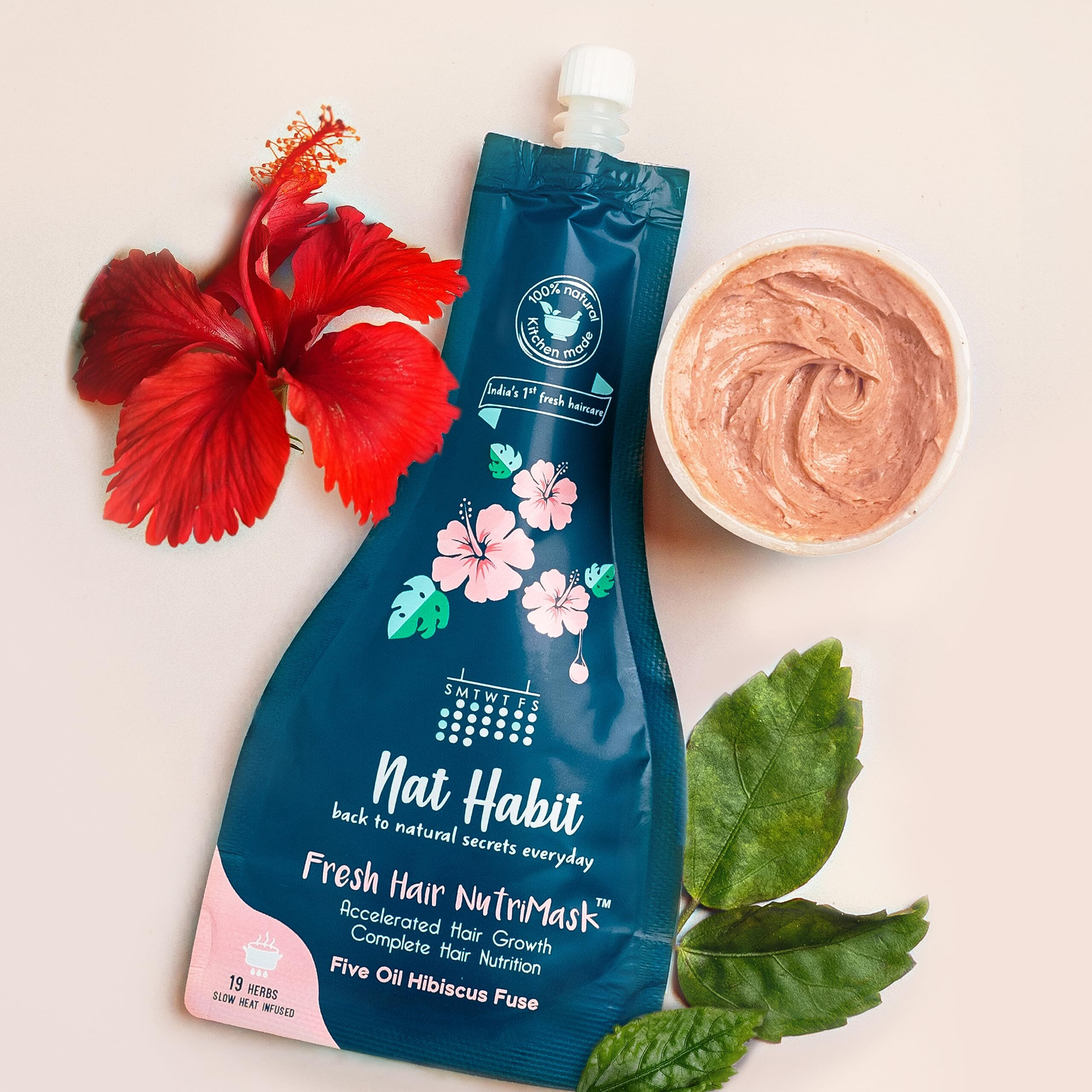 Nat Habit Fresh Ready-To-Apply Henna Paste & Five Oil Hibiscus Hair Nutrimask - The Ideal Combo For Deep Conditioning Hair With Rich Dark Brown Color (Combo Pack Of 4)