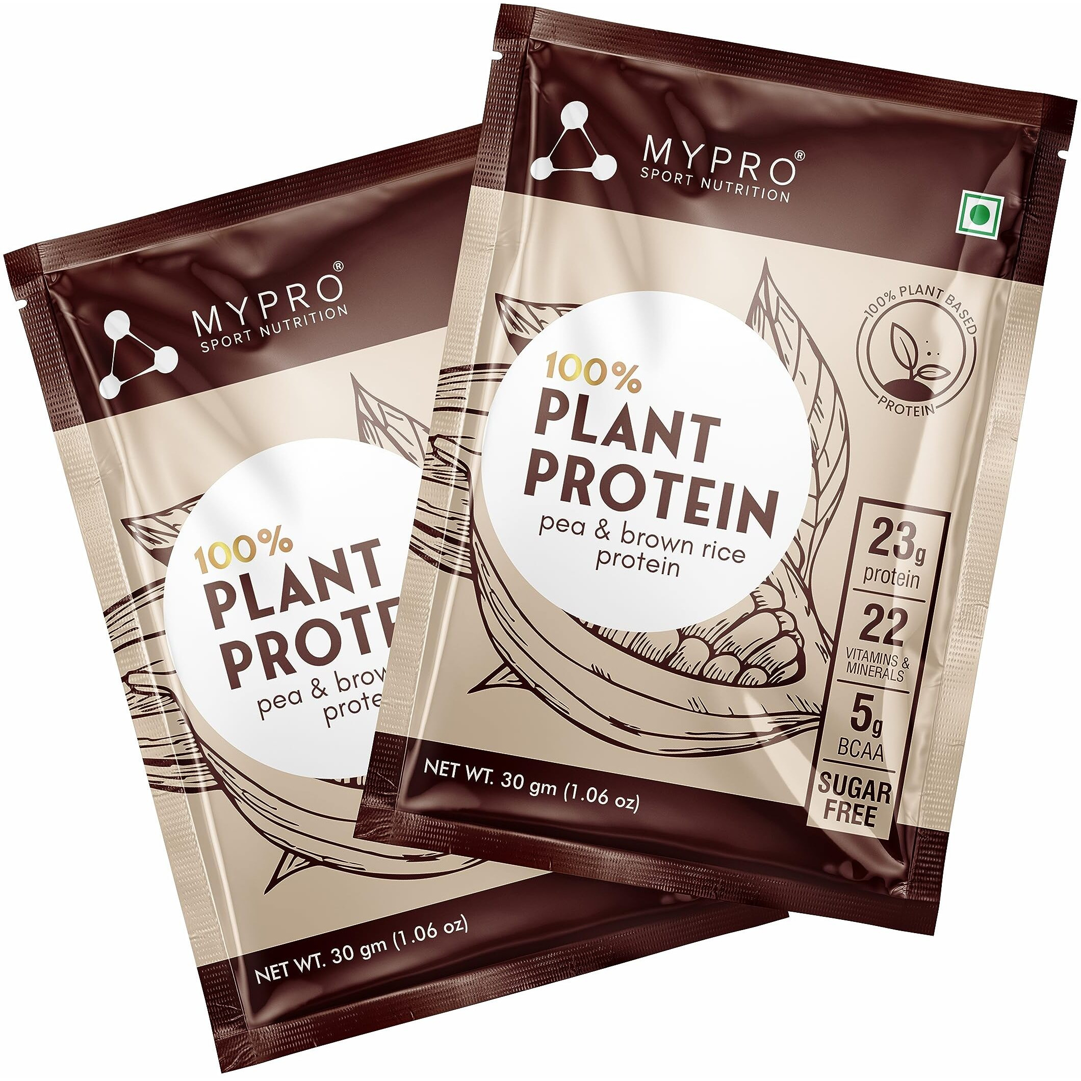 Mypro Sport Nutrition Plant Protein Powder Pea & Brown Rice Protein (23G Protein,22 Vitamins & Minerals,5G Bcaa) Plant Based Vegan Protein Men & Women (Strawberry, Travel Pack Of 10)