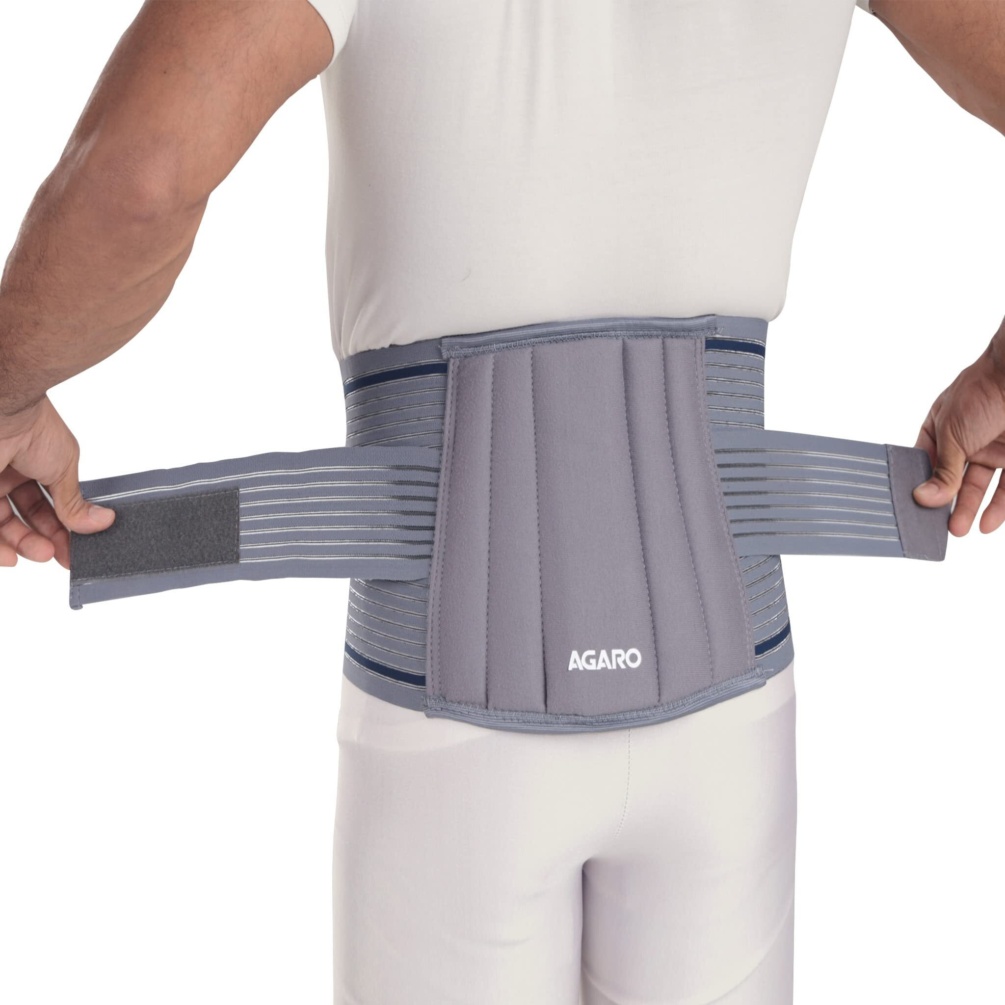 Agaro Lumbo Sacral Belt With Double Strapping, Back Support For Lumbar Spine, Lumber Support Belt For Pain Relief, Back Brace For Men And Women, Grey, Cotton, Xlarge