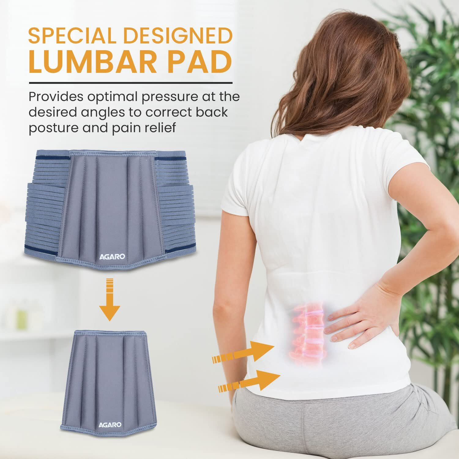 Agaro Lumbo Sacral Belt With Double Strapping, Back Support For Lumbar Spine, Lumber Support Belt For Pain Relief, Back Brace For Men And Women, Grey, Cotton, Xlarge