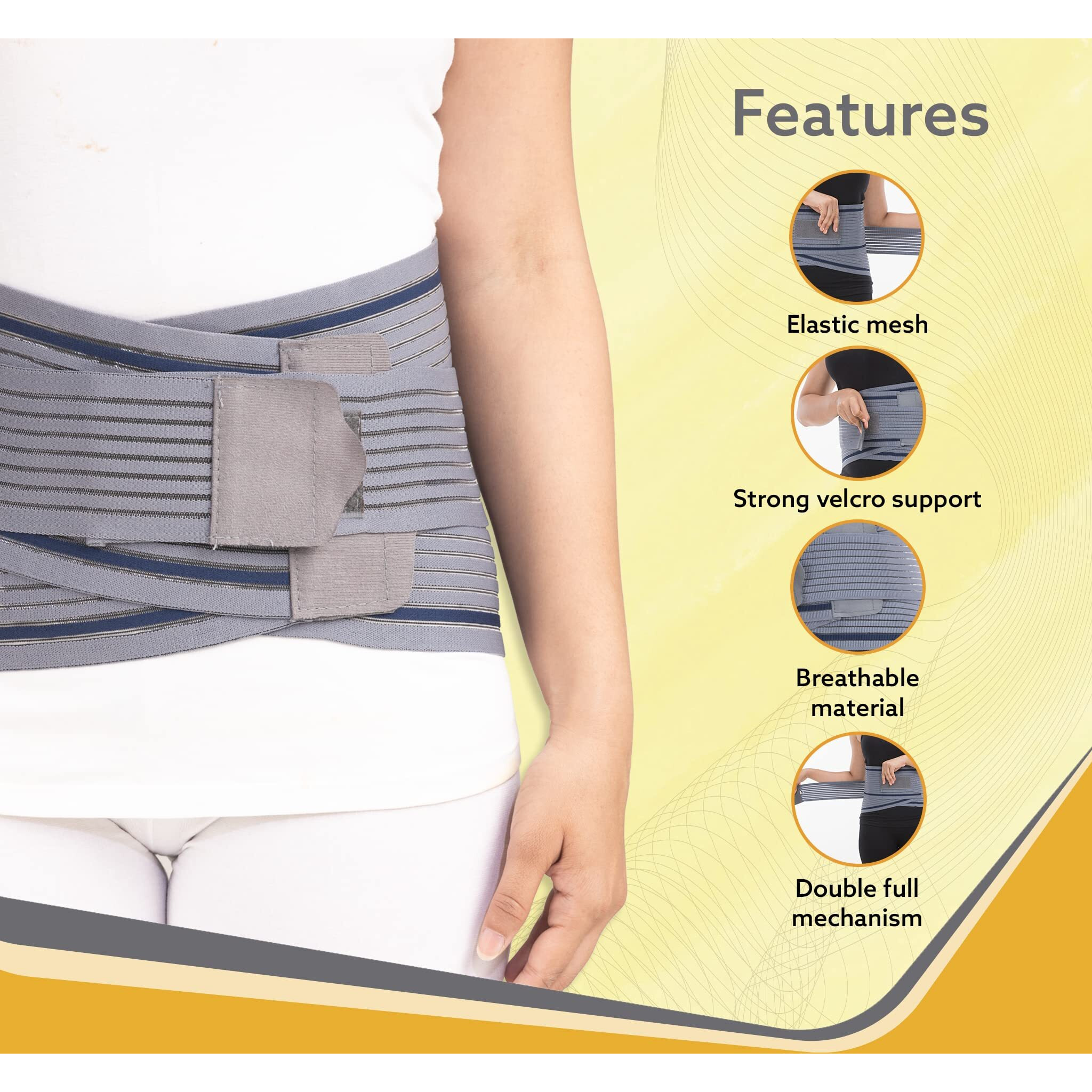 Agaro Lumbo Sacral Belt With Double Strapping, Back Support For Lumbar Spine, Lumber Support Belt For Pain Relief, Back Brace For Men And Women, Grey, Cotton, Xlarge