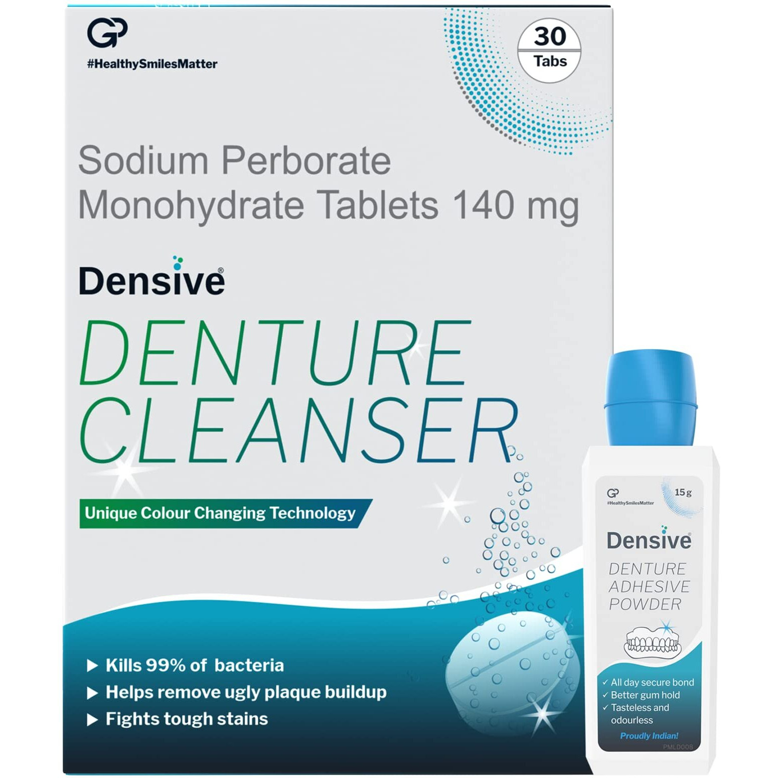 Densive Denture Cleaning Tablets And Denture Adhesive Powder Combo Pack Of 6 (Pack Of 3 X 30 Tablets And 3 Pack Of Powder) | Denture Kit, Denture Cleaner, Denture Adhesive