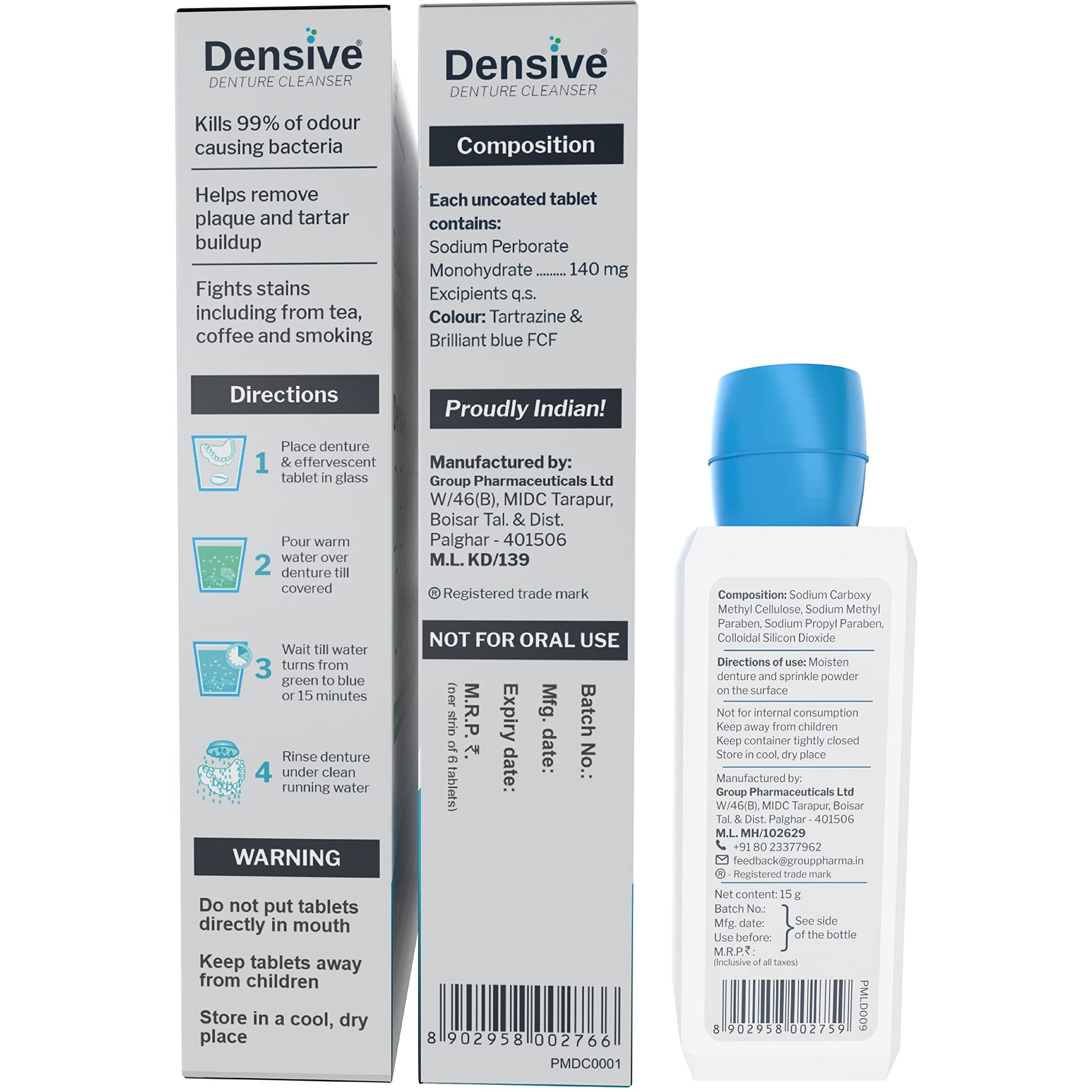 Densive Denture Cleaning Tablets And Denture Adhesive Powder Combo Pack Of 6 (Pack Of 3 X 30 Tablets And 3 Pack Of Powder) | Denture Kit, Denture Cleaner, Denture Adhesive