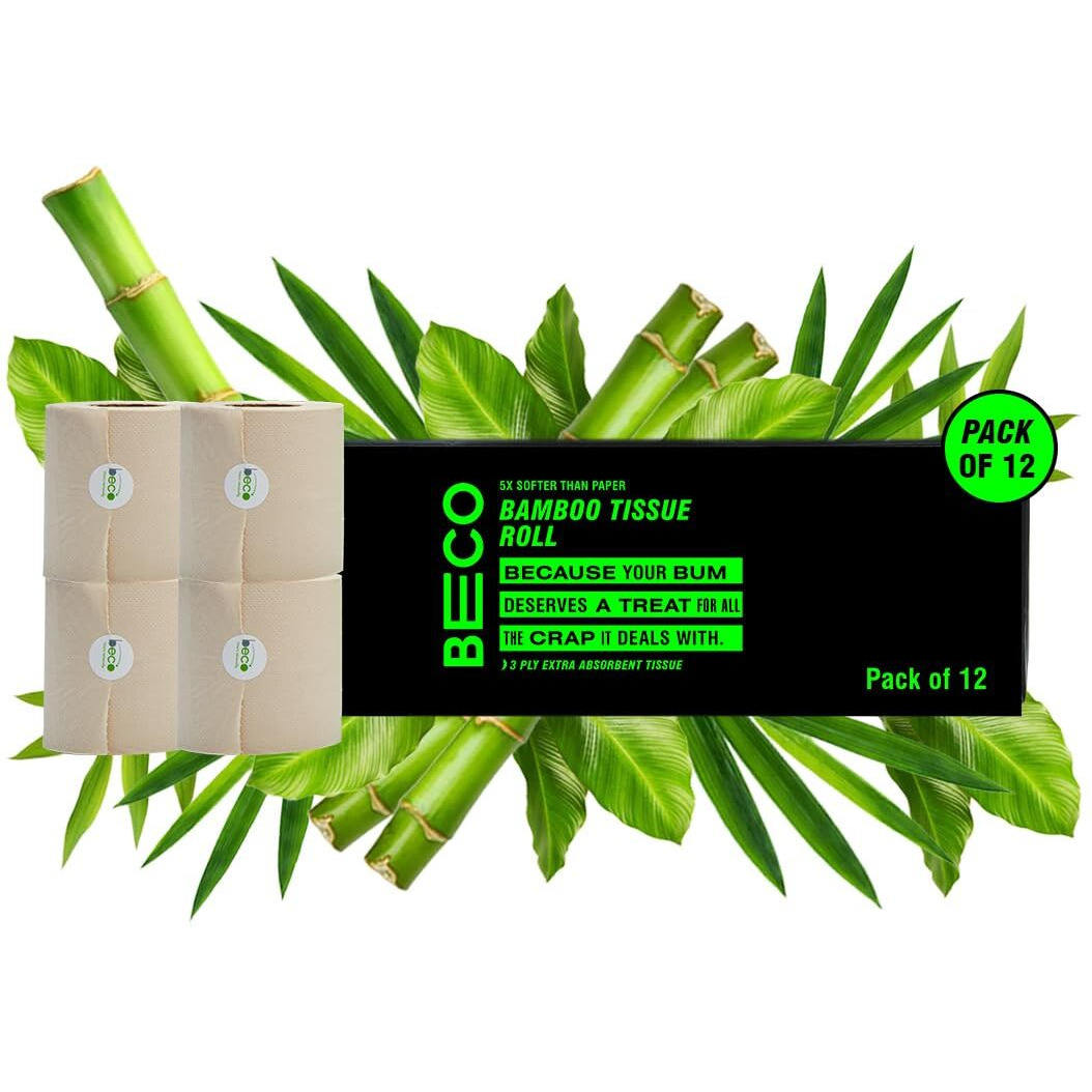 Beco Toilet Tissue Rolls | 3-Ply, 2640 Pulls (220 X 12 Rolls) | Tissue Paper Roll, Toilet Paper Roll Pack Of 12, Eco Friendly, Soft & Highly Absorbent, 100% Natural Bamboo, Chemicalfree, Allergysafe