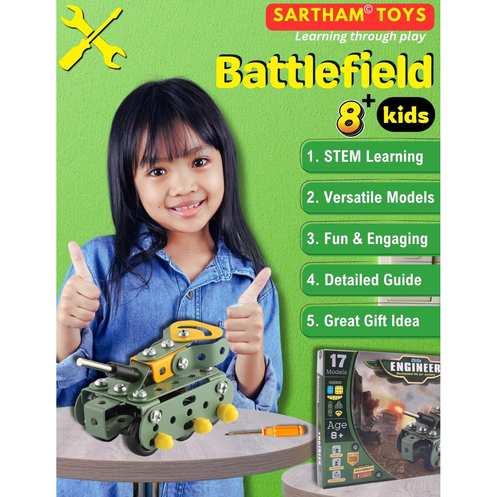 Sartham Educational Toys, Building And Construction Set, Battlefield - Age 8 To 12 | Mechanical Toy Set For Kids | Model Building Kit | Assembly Toys For 8+ Kids | Multicolor