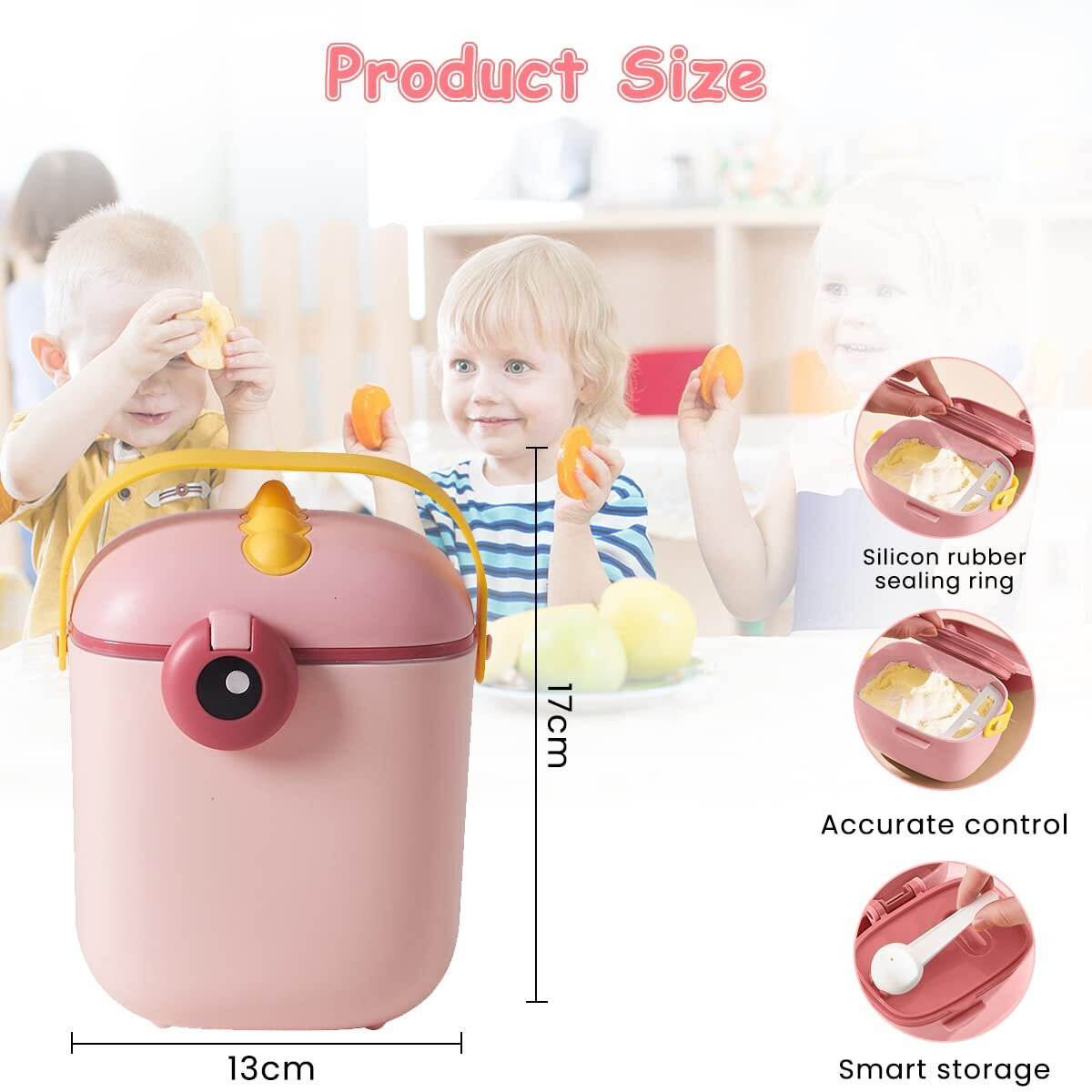 Snowie Soft 550Ml Baby Formula Dispenser With Scoop And Leveller,Foodgrade Pp Double Layer Anti-Leak Milk Powder Dispenser Container,Baby Snack Storage Container For Outdoor Travel Home,Bpa Free,Pink