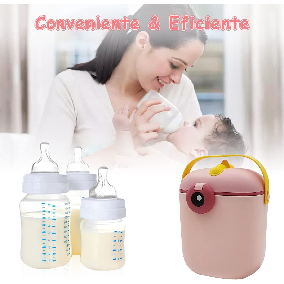 Snowie Soft 550Ml Baby Formula Dispenser With Scoop And Leveller,Foodgrade Pp Double Layer Anti-Leak Milk Powder Dispenser Container,Baby Snack Storage Container For Outdoor Travel Home,Bpa Free,Pink