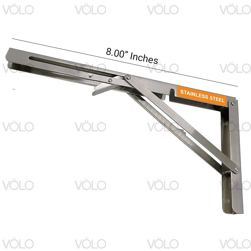 Volo Premium 200Mm/ 8" Foldable Stainless Steel Multipurpose Bracket, Shelf Bracket, L Bracket, Wall Brackets, Wall Angle Bracket, Folding Table Bracket With Fittings For Fold Down Table.