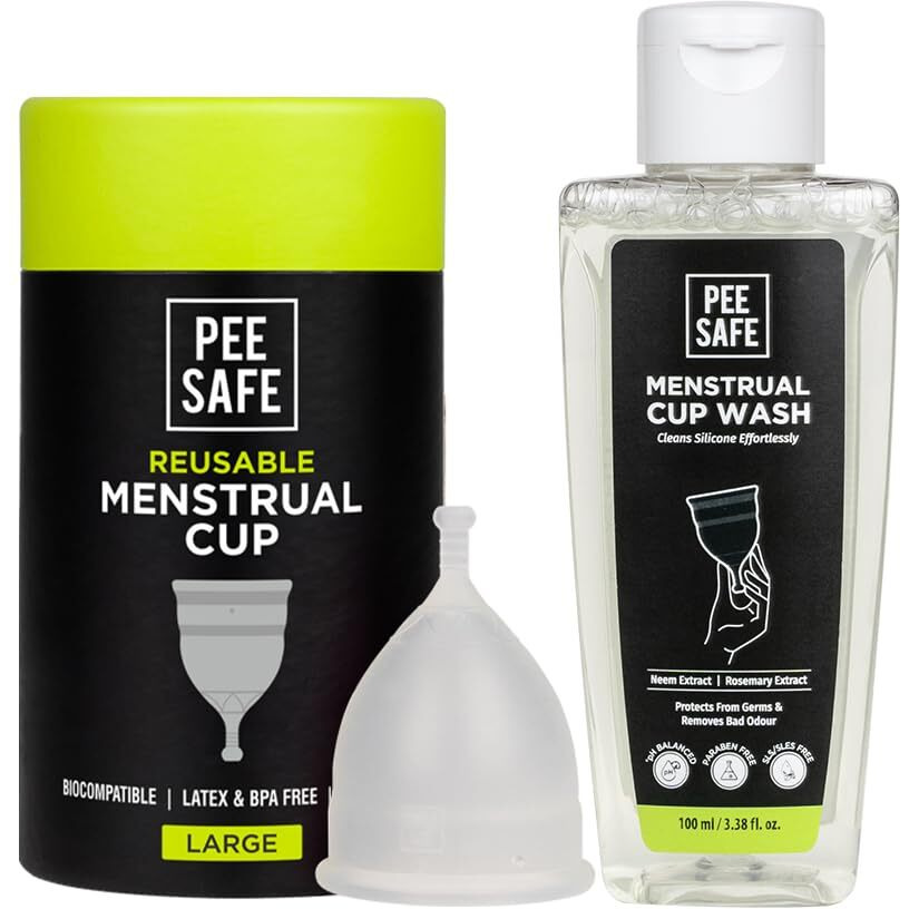 Peesafe Menstrual Cups For Women | Large Size With Pouch And Menstrual Cup Wash 100Ml Combo