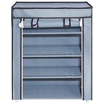 Flipzon | 4 Shelves Baby Foldable Wardrobe | Non-Woven Fabric Shelves | Grey