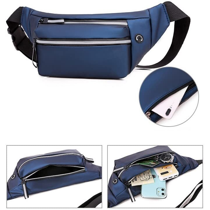 Ketmart Waist Pack Travel Handy Hiking Zip Pouch Document Money Phone Belt Sport Bag For Men And Women And Adult Leather (Navi Blue)