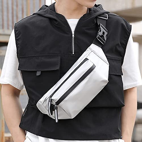 Ketmart Mens And Women Fanny Pack Wasit Bag With Triple Pockets Design Adjustable Large Size Belt Water-Resistant For Men Women Running Workout Hiking Travel Outdoor Picnic. (Silver)
