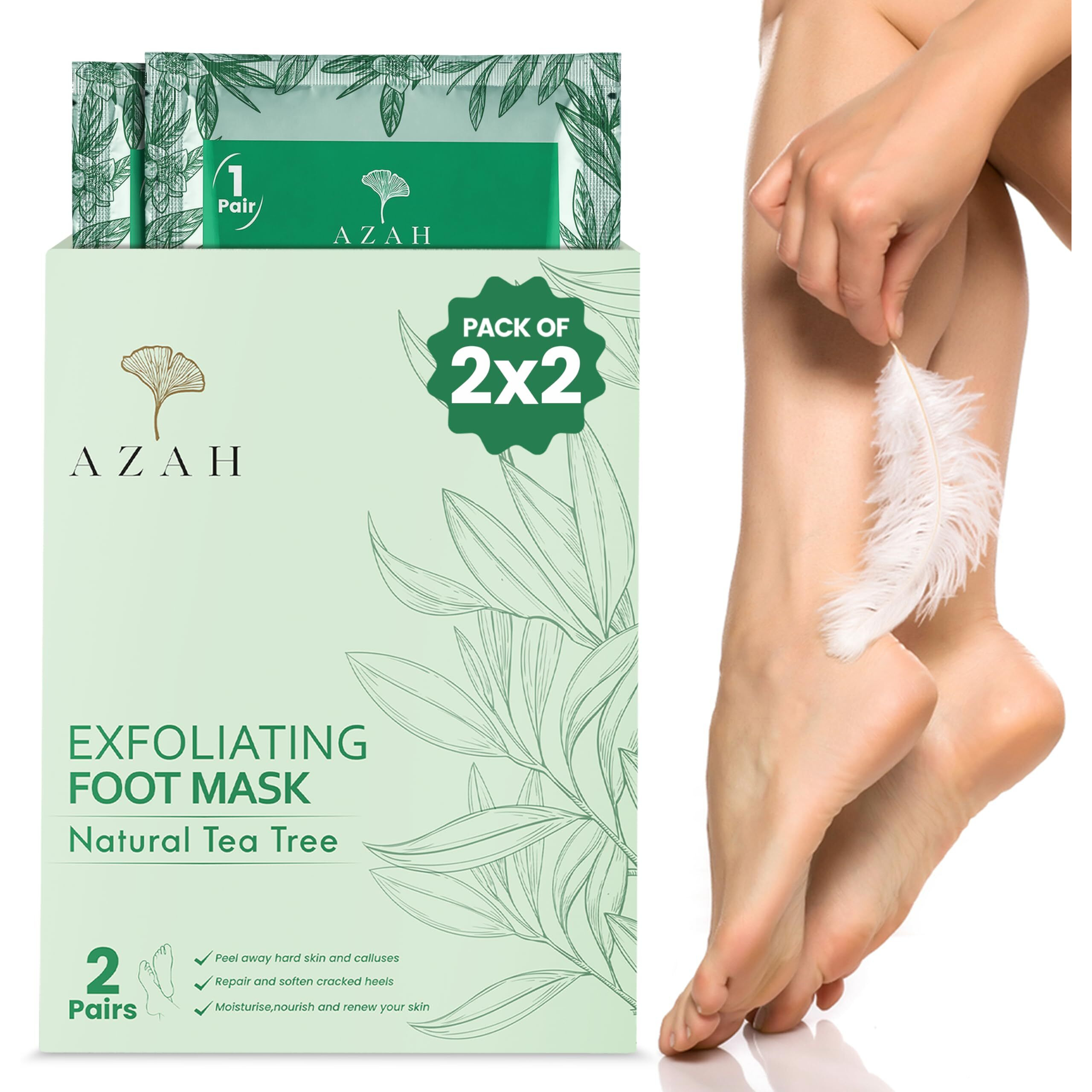 Azah Foot Mask Peeling Feet Mask [Pack Of 2X2] | Foot Peel Off Mask For Cracked Feet | Peeling And Exfoliating Foot Mask For Foot Care At Home | Foot Peeling Mask For Home | Tea Tree Foot Mask Sheet