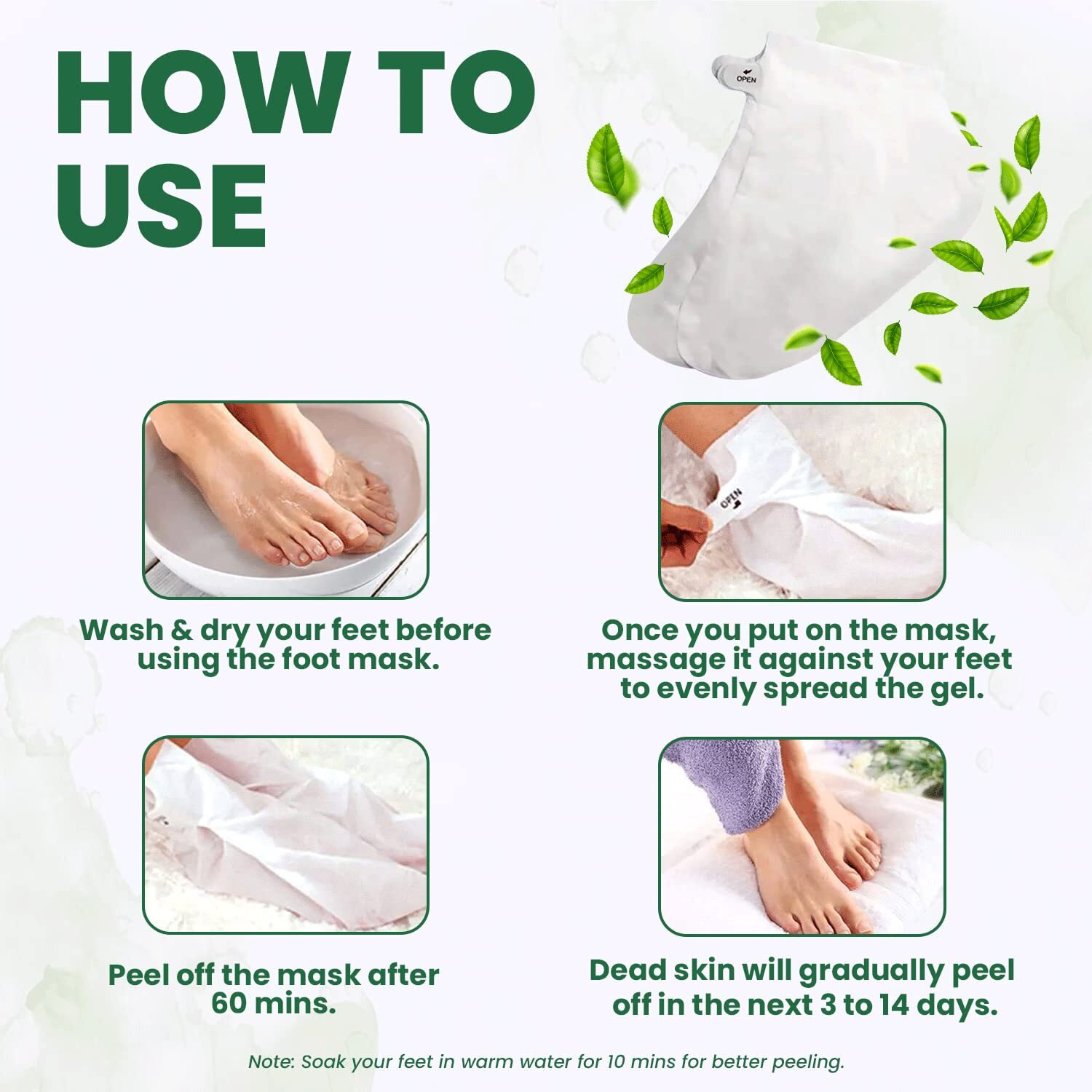 Azah Foot Mask Peeling Feet Mask [Pack Of 2X2] | Foot Peel Off Mask For Cracked Feet | Peeling And Exfoliating Foot Mask For Foot Care At Home | Foot Peeling Mask For Home | Tea Tree Foot Mask Sheet