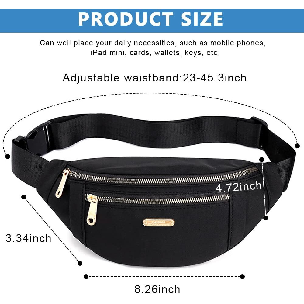 Palay Waist Bags For Women Girls With Adjustable Strap, Stylish Bumbag Chest Bag Waterproof Fanny Bag, Oxford Cloth Waist Pack Outdoor Hiking Running Travel