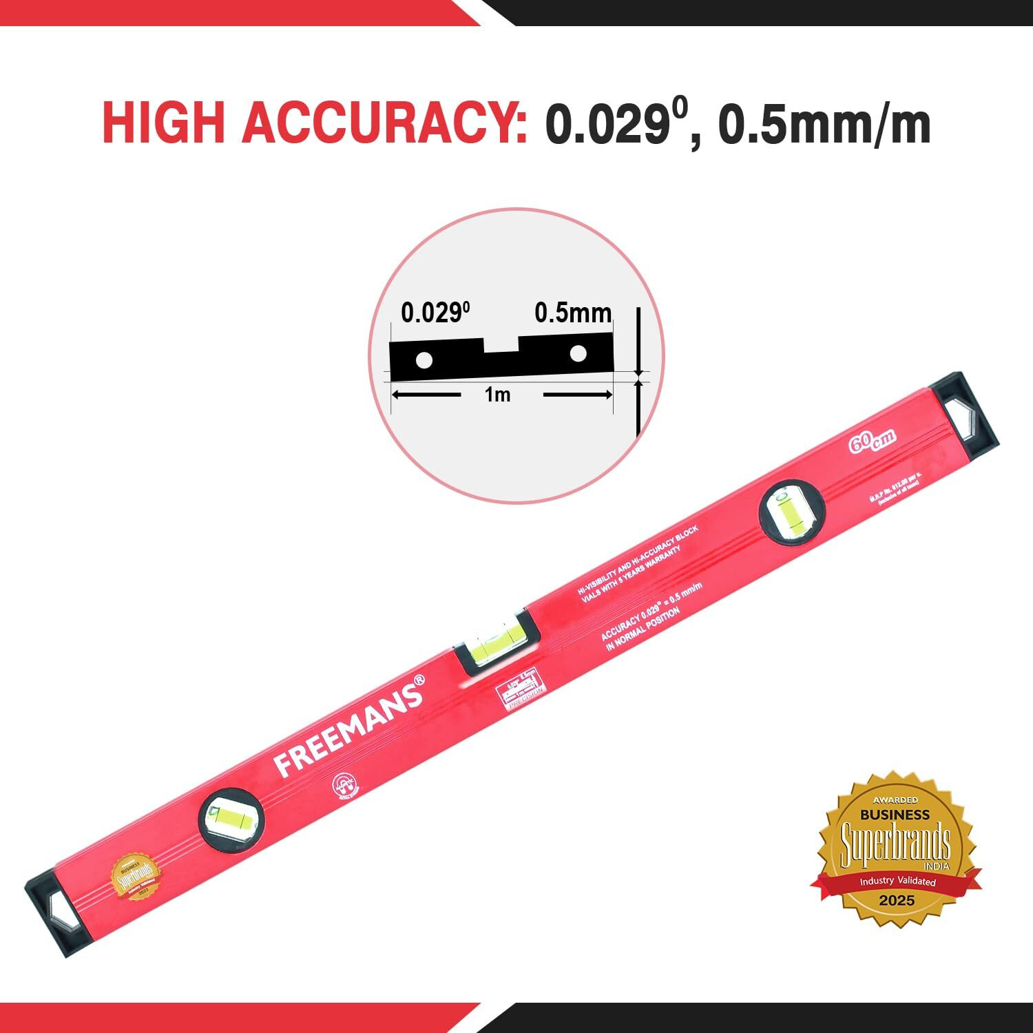 Freemans Bsm360 Aluminium Spirit Level With Magnet 60 Cm