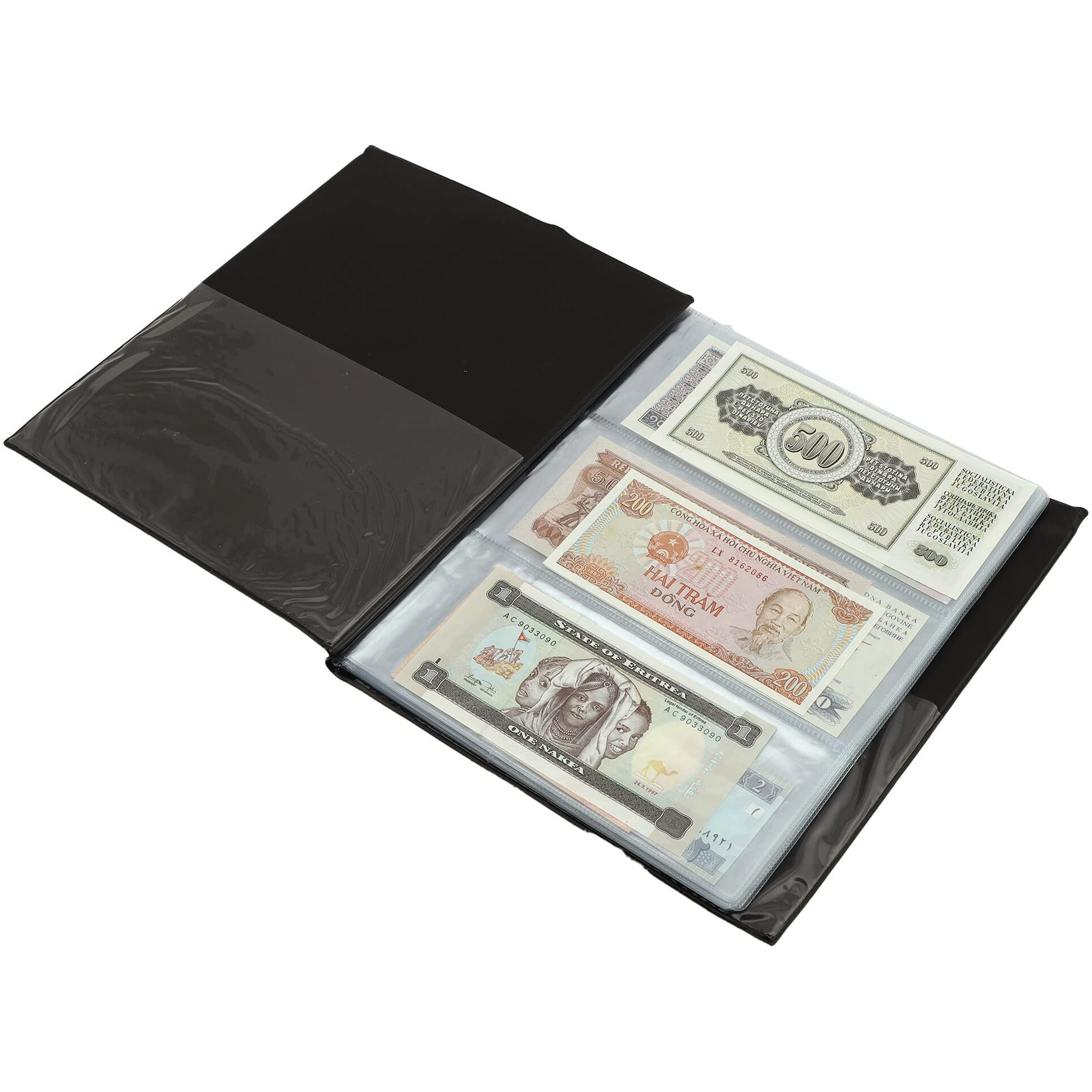 Lewano Leather Currency Album For Notes (90 Pockets)- Fits Big Currency Notes - Black
