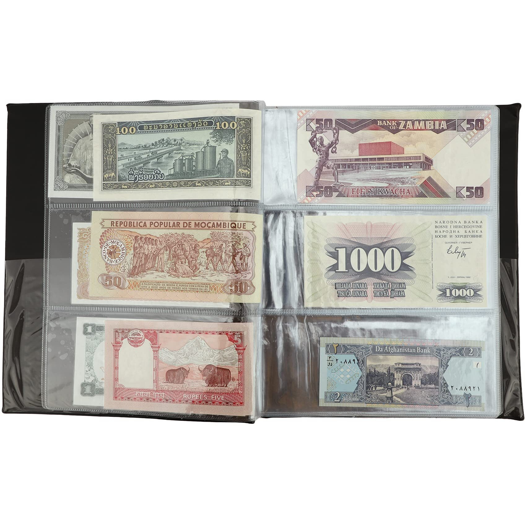 Lewano Leather Currency Album For Notes (90 Pockets)- Fits Big Currency Notes - Black