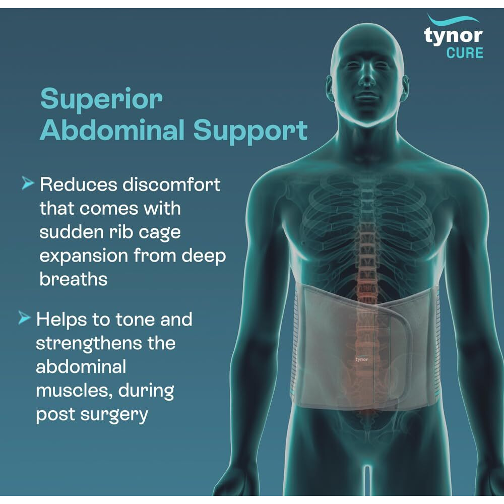 Tynor Abdominal Support 9"/23Cm - Lower Back Support Belt Brace For Men & Women | Breathable, Pain Relief & Recovery, Pack Of 1 (Grey, Medium)