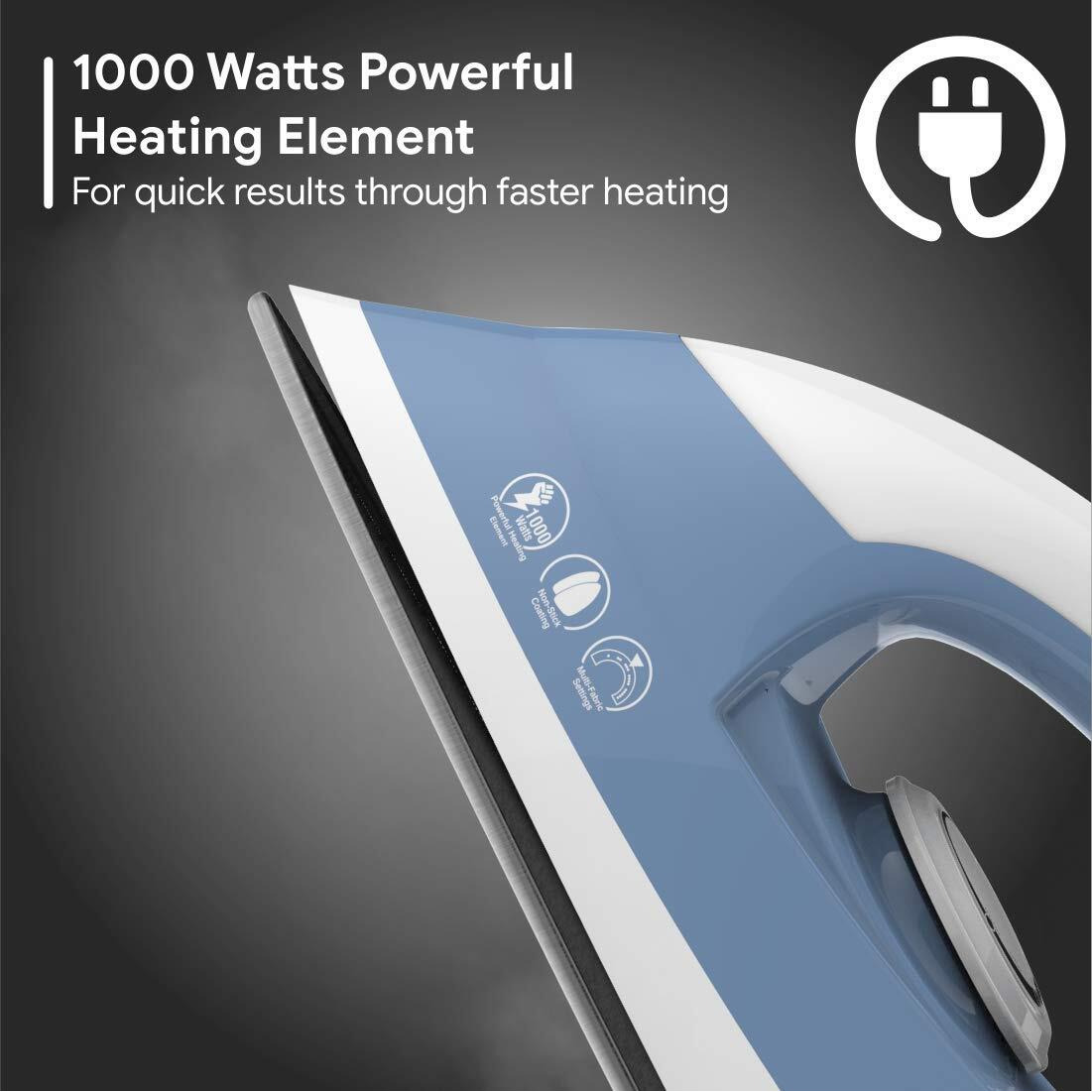 Crompton Brio 1000-Watts Dry Iron With Weilburger Coating (Sky Blue And White)
