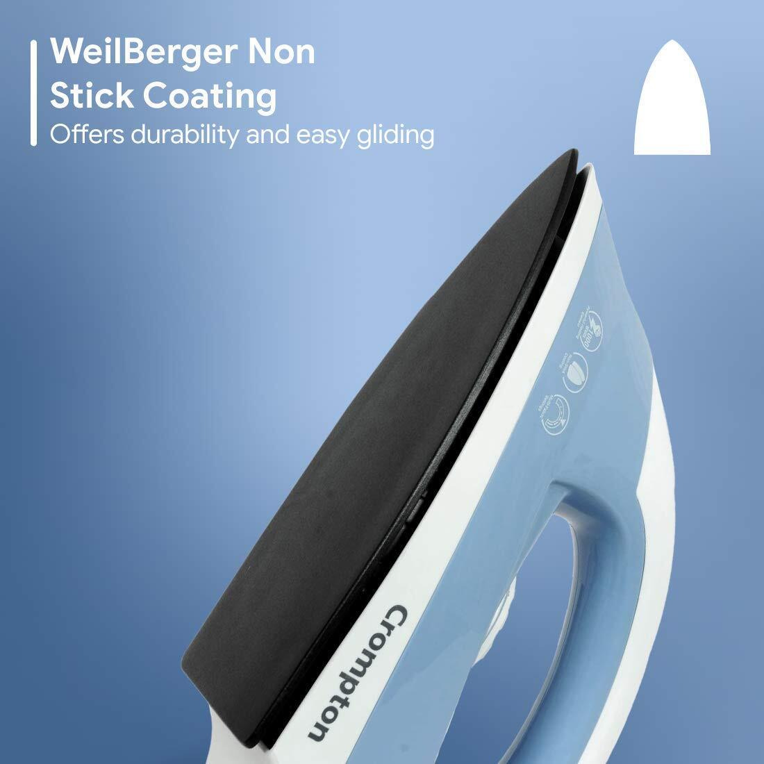 Crompton Brio 1000-Watts Dry Iron With Weilburger Coating (Sky Blue And White)