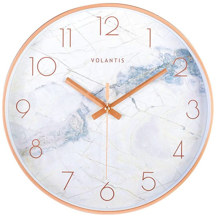 Volantis Marble Style Wall Clock For Home, Living Room, Bedroom, Hall, Office Analog Stylish Silent Non-Ticking Clocks (White Marble) 30W X 5H Centimeters
