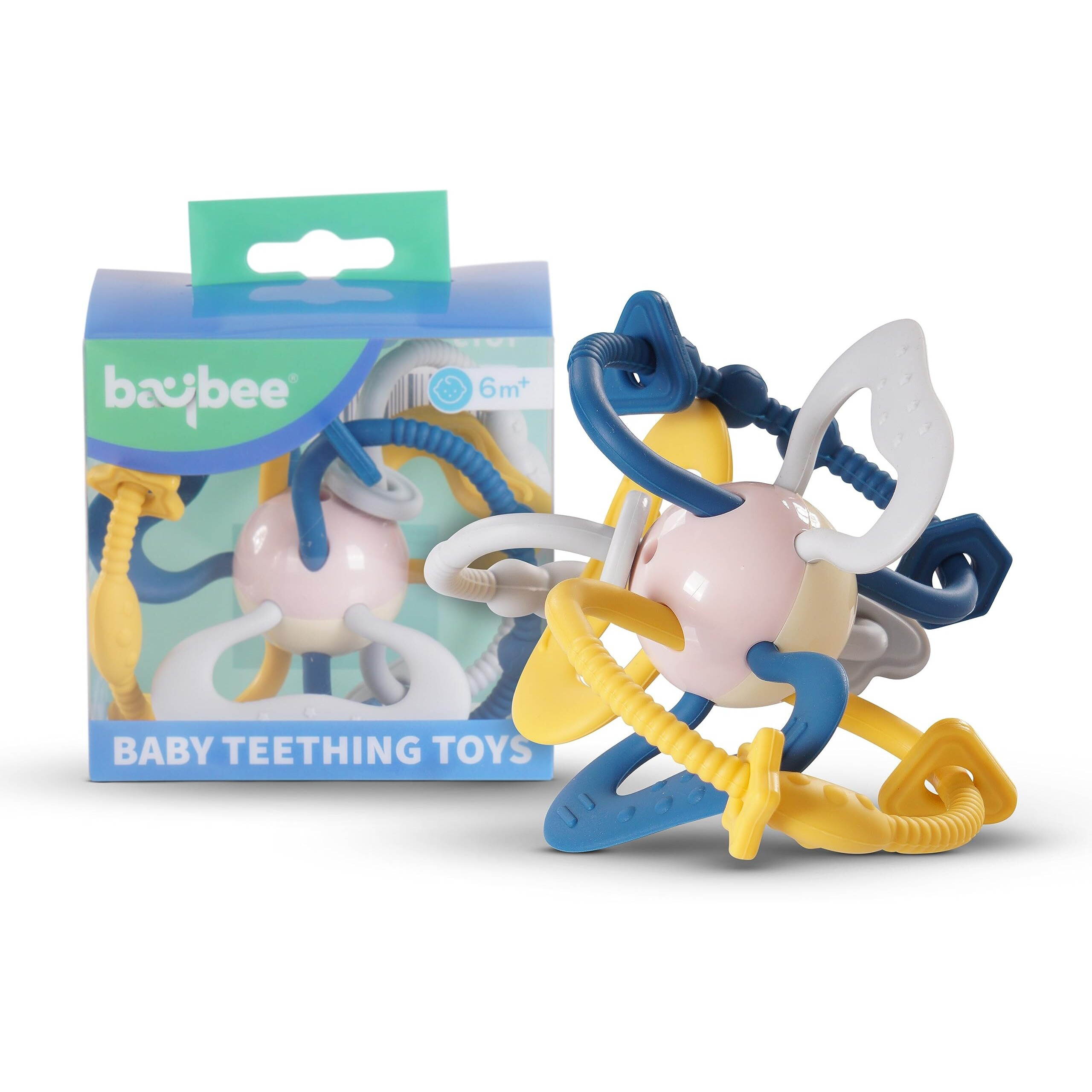 Baybee Silicone Baby Teether For Teething Gums, Manhattan Teething Rattle Toy With Loops Ring, 100% Food Grade Silicone & Bpa Free Teether Toy For Babies, Chew Teether For 6 To 12 Months Baby Infant Boy Girl