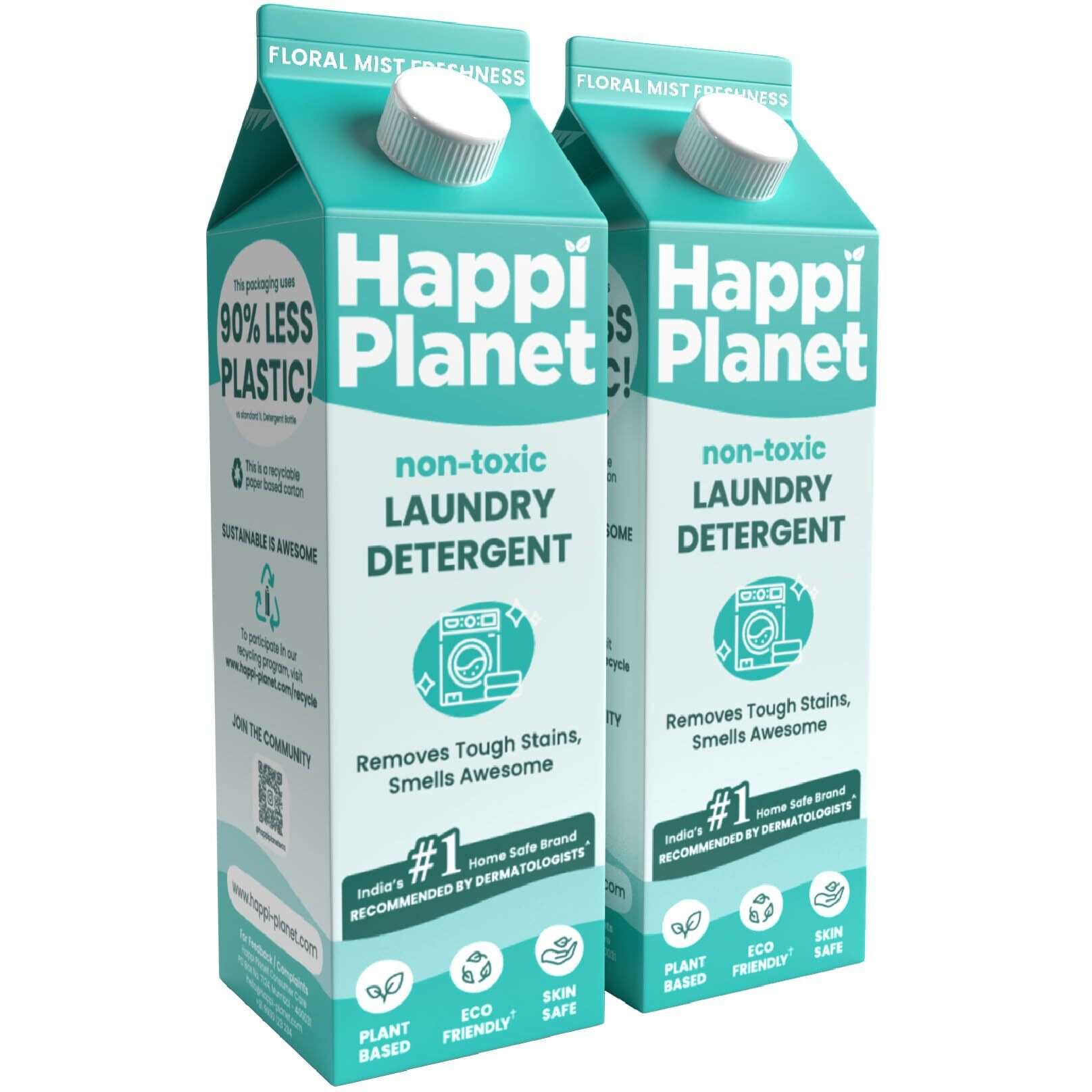 Happi Planet | Organic Laundry Liquid Detergent | 2L | Floral Mist Fragrance | Front Load & Top Load | Natural, Plant Based, Eco-Friendly, Herbal, Non-Toxic | Removes Stains & Odour, Protects Colour