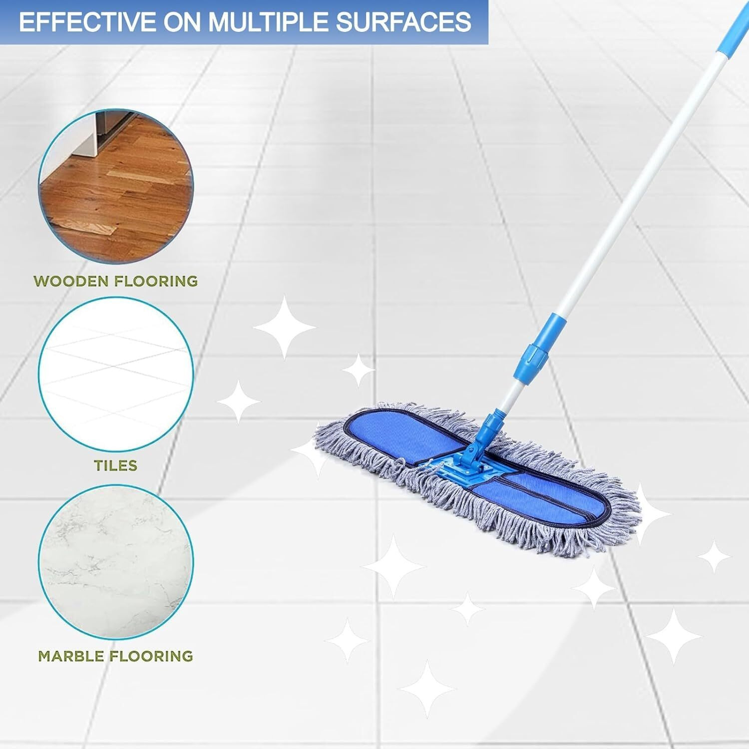 Inuvik Microfiber Wet & Dry Cotton Pad Floor Mop 75X14X6(18-Inch Head) With 4 Feet Telescopic Handle Floor Cleaning Mop Home Office Hotels Hospitals(Set Of 1)(18 Inch Full Set)