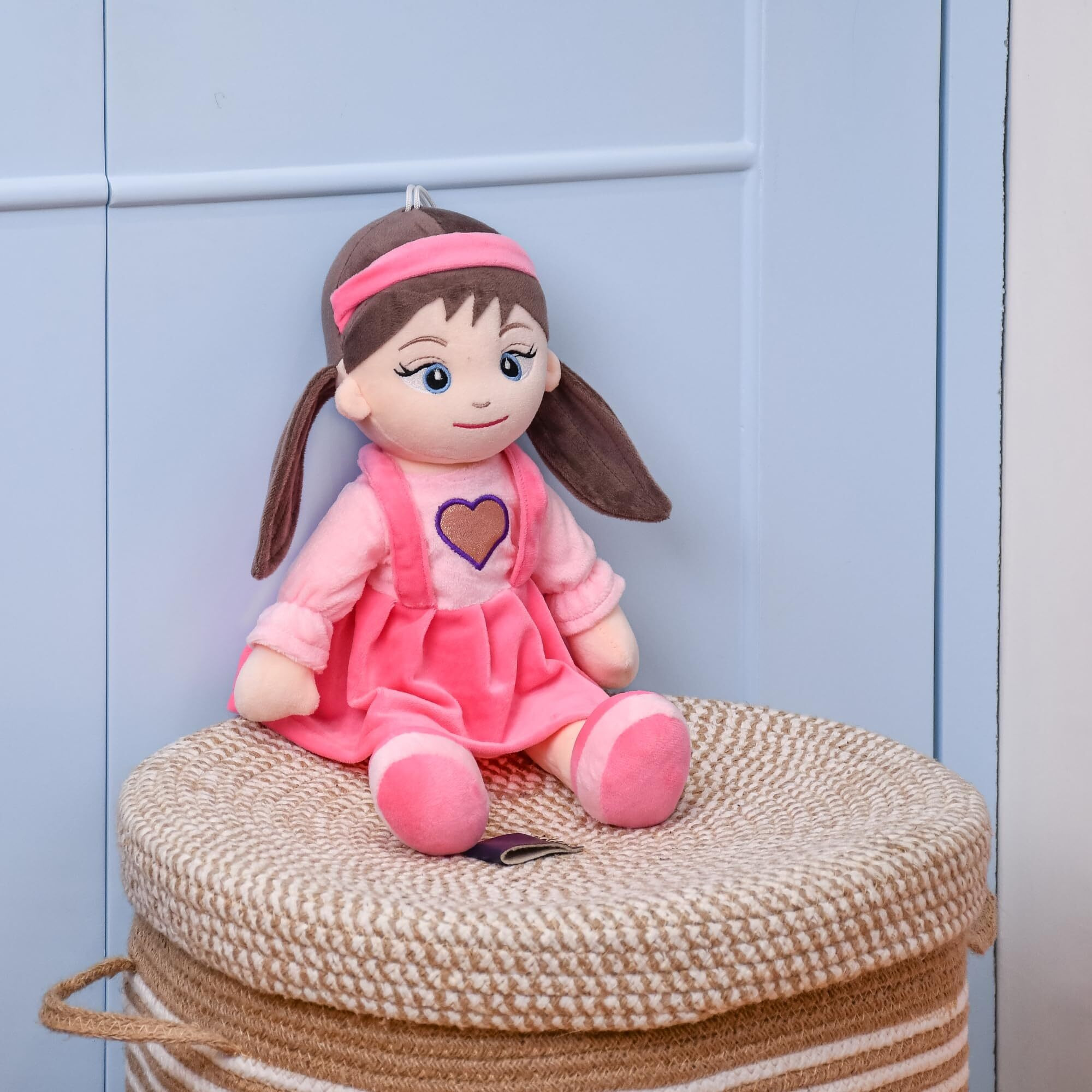 Mirada Cute Pink Huggable Heart Girl Gudiya/Doll Super Soft Toy For Baby Girls/Kids | Stuffed Plush | Ideal Gift For Rakhi/Raksha Bandhan/Birthday- 38Cm