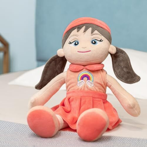 Mirada Cute Peach Huggable Rainbow Girl Doll Soft Toy For Baby Girls/Kids | Stuffed Plush | Ideal Gift For Rakhi/Raksha Bandhan/Birthday - 38Cm