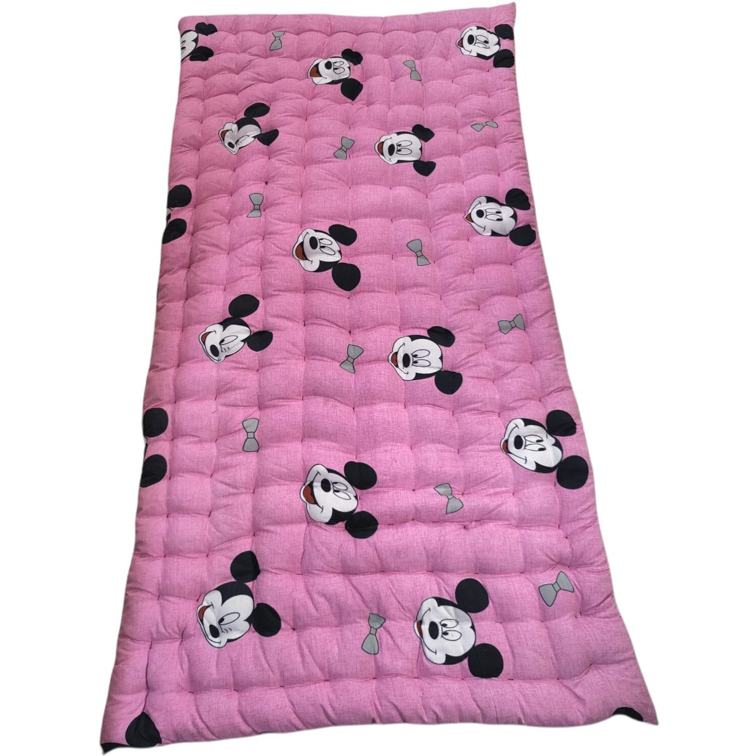 Deevine Craft Soft Cotton Quilt | Foldable Movable Picnic Light Weight Filled Single Firm Mattress| Gadda (3D Design Printed, 1 Sleeping Capacity, 3 X 6 Ft Or 72 X 36 Inches) (Pink Mickey Mouse)