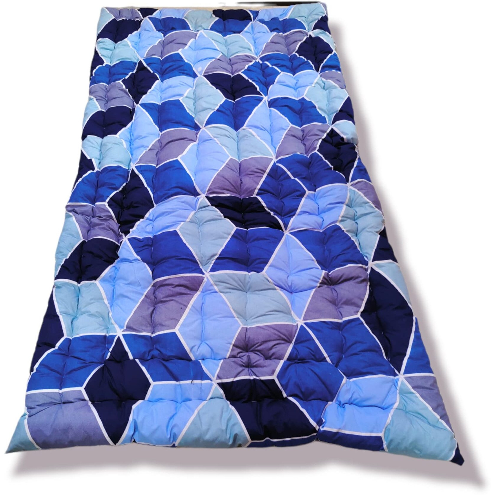 Deevine Craft Soft Cotton Quilt | Foldable Movable Picnic Light Weight Filled Single Firm Mattress| Gadda (3D Design Printed, 1 Sleeping Capacity, 3 X 6 Ft Or 72 X 36 Inches) (Shades Of Blue)