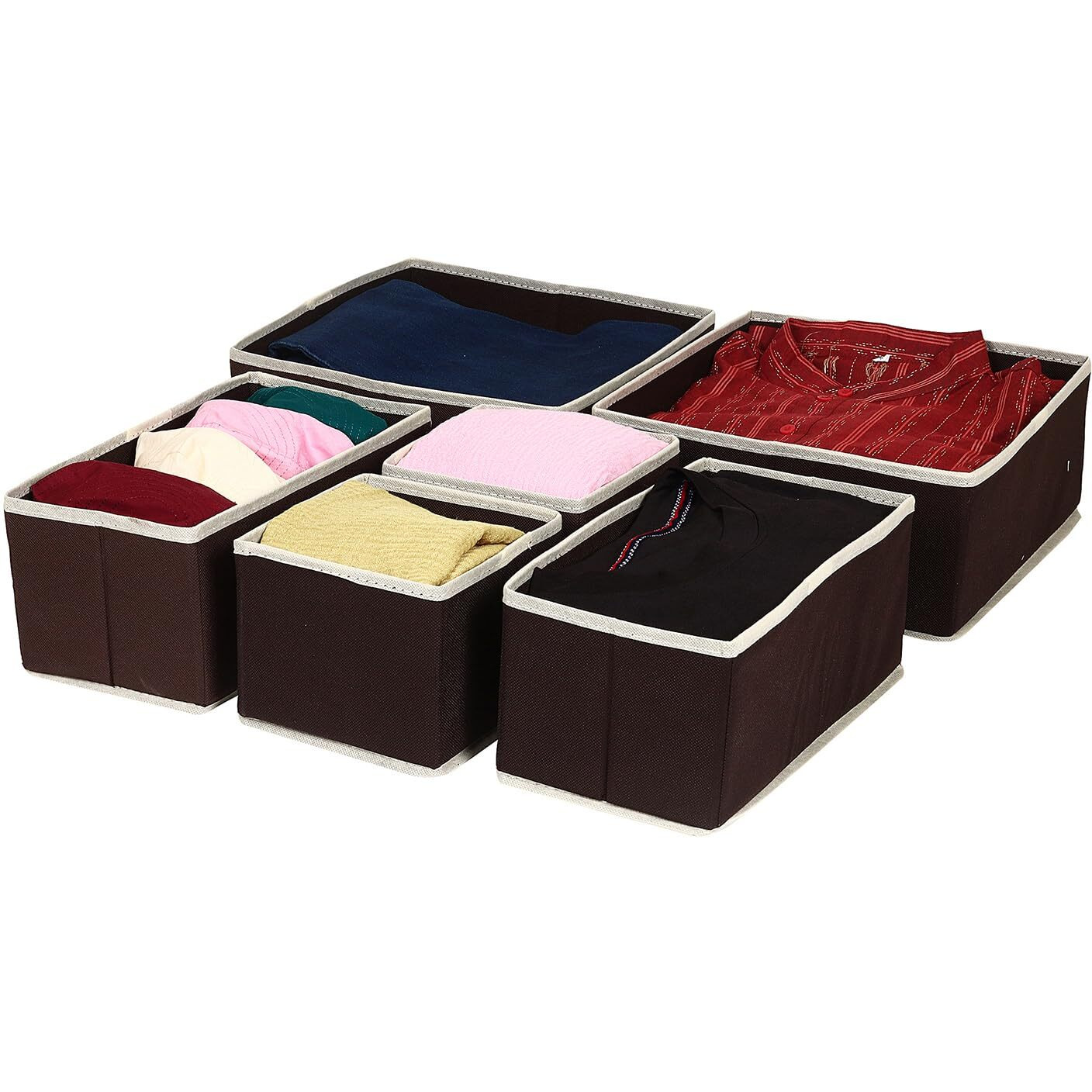 House Of Quirk Foldable Cloth Storage Box Closet Dresser Drawer Organizer Cube Basket Bins Containers Divider With Drawers For Underwear, Bras, Socks, Ties, Scarves, Set Of 6 (Brown)